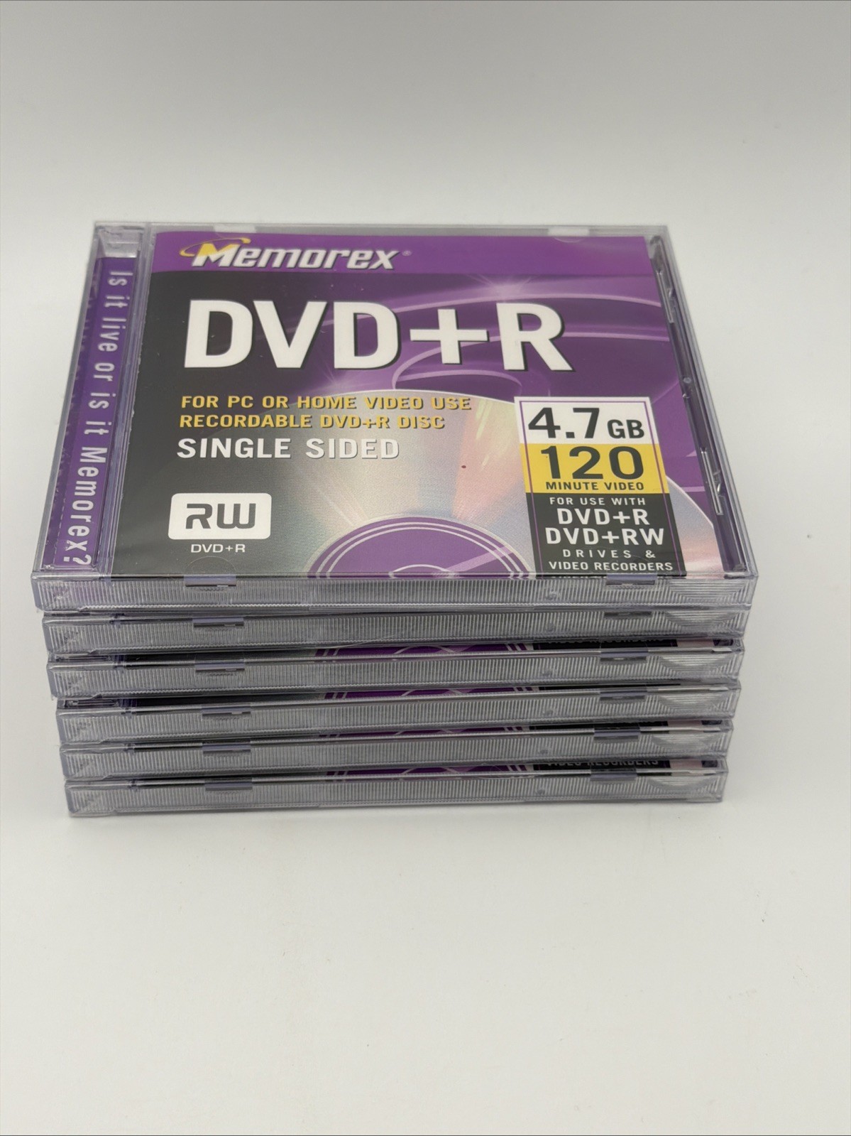 6 Memorex Blank DVD+R Individually Sealed Jewel Cases 4.7 GB 120 Minute Video