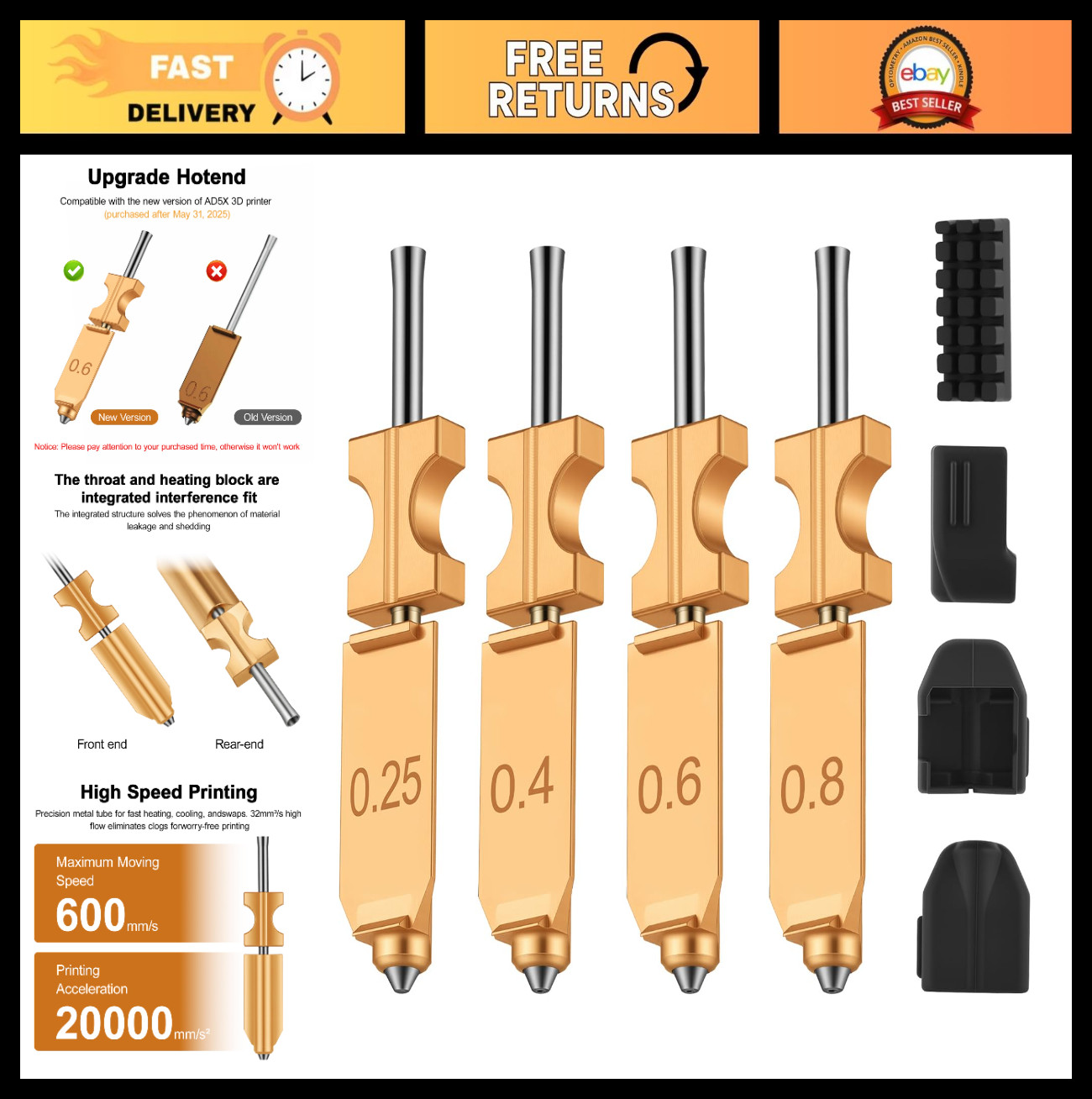 4PK Universal Hotend Kit for 3D Printers, Quick-Detach Nozzle, Rapid Heat, Silic