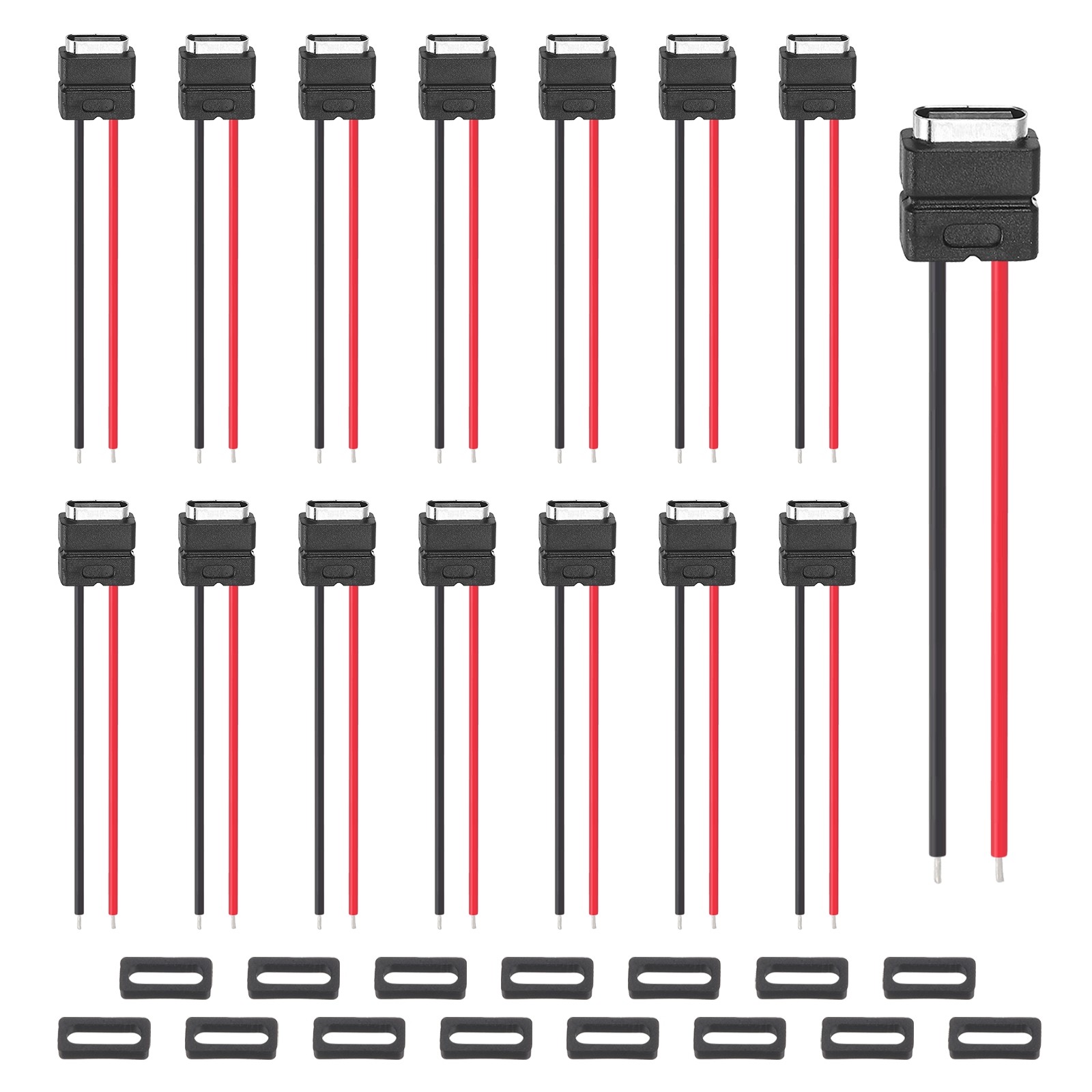 15Pcs Type-C Female 2 Pin Bare Wire Socket