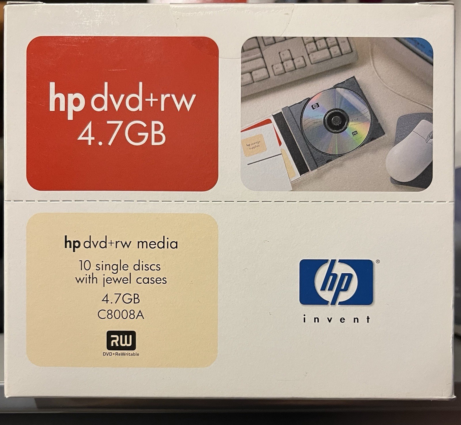 HP Invent (C8008A) 4.7GB DVD+RW Re-Writable Media Disc NIB