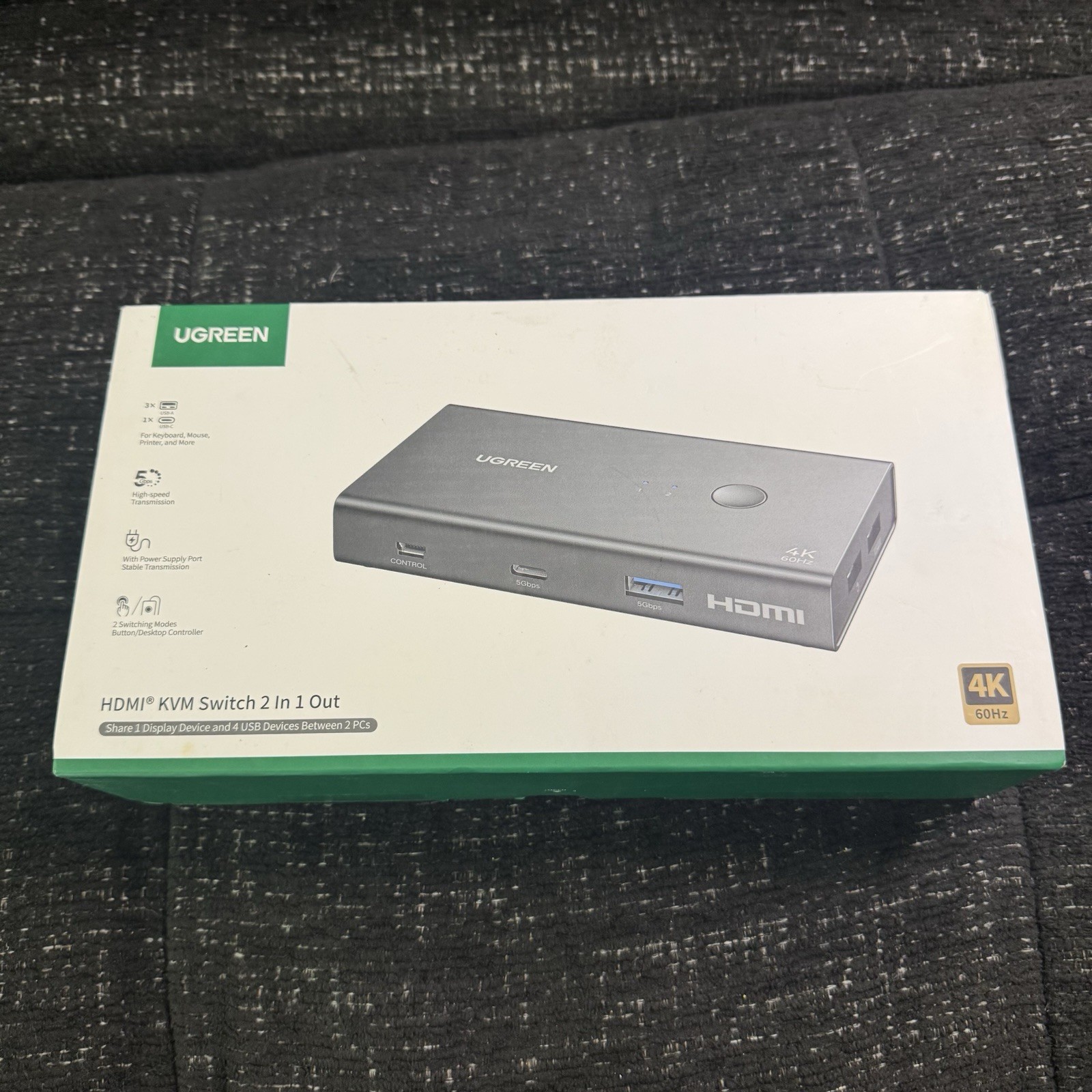 UGREEN HDMI KVM Switch 2 In 1 Out 4K 60Hz 4 USB 3.0 Ports Dual PC Sharing Hub