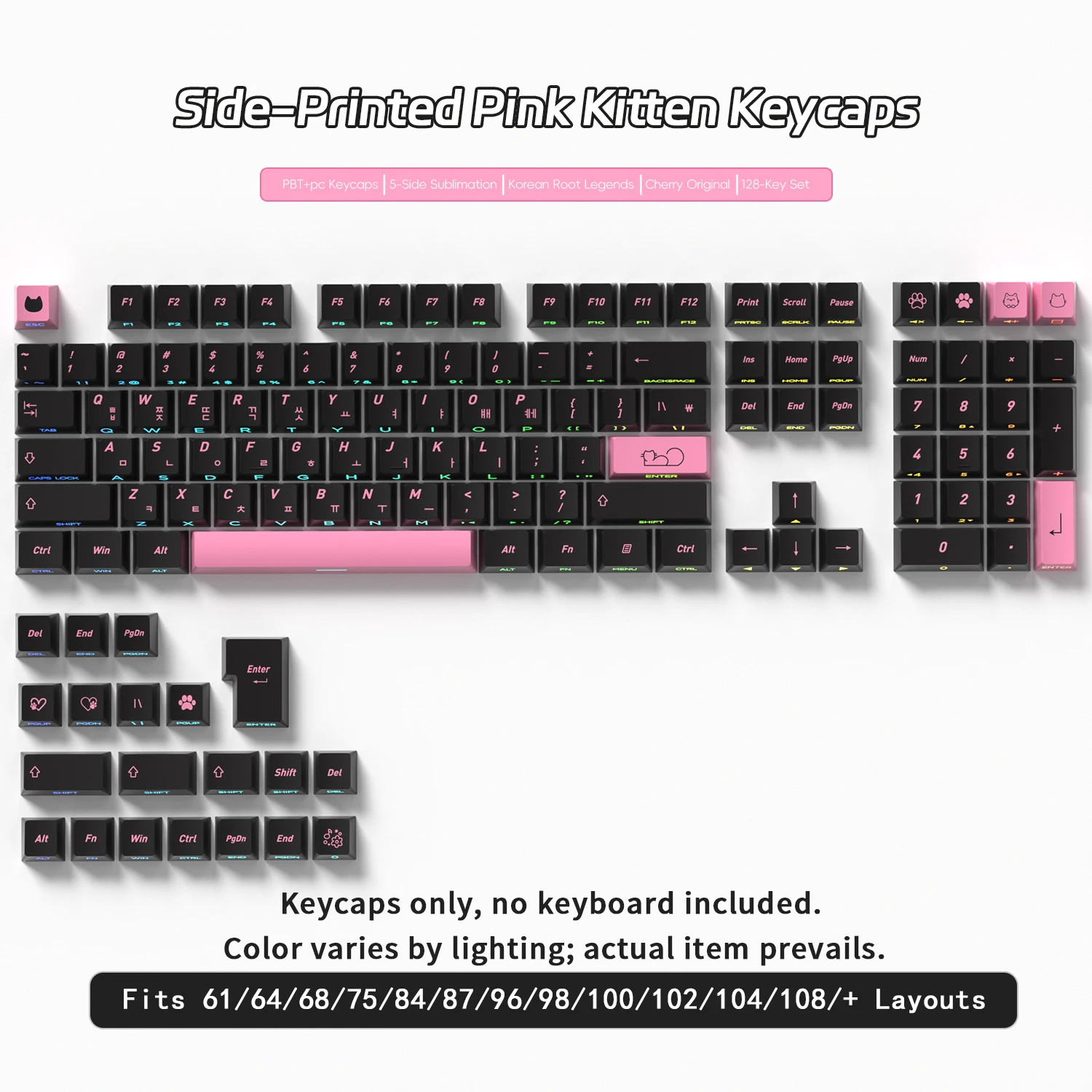 Korean Cat Keycaps Cherry Profile Translucent Side Printed Mechanical Keyboard