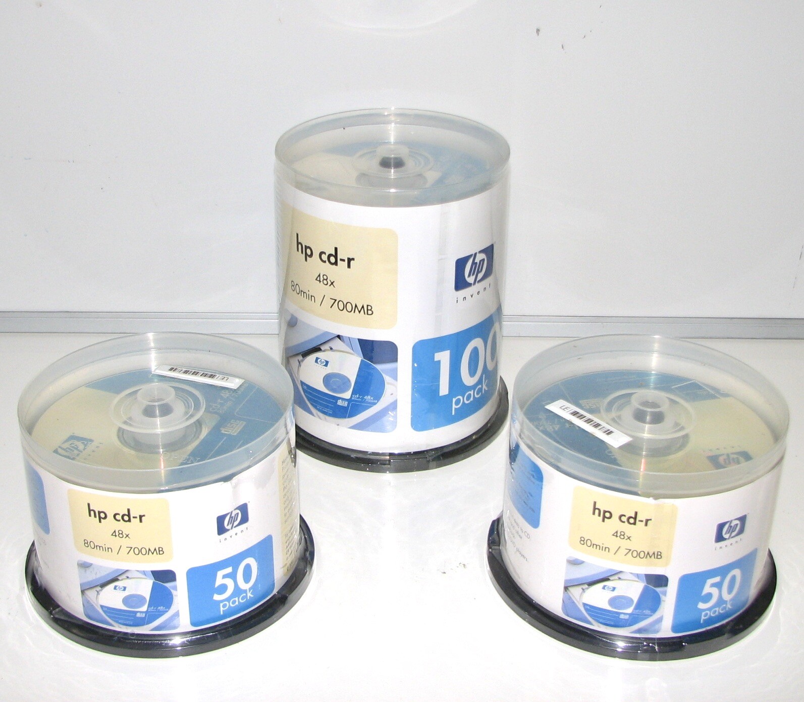 NEW Lot of 3 HP 48x 700MB 80-min. Recordable CD-R 100&50-pack Spindle(200 total)