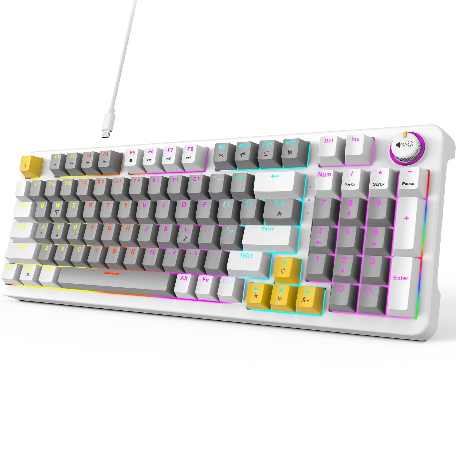 AK96 Wired Mechanical Gaming Keyboard LED Backlit USB Custom Gray White