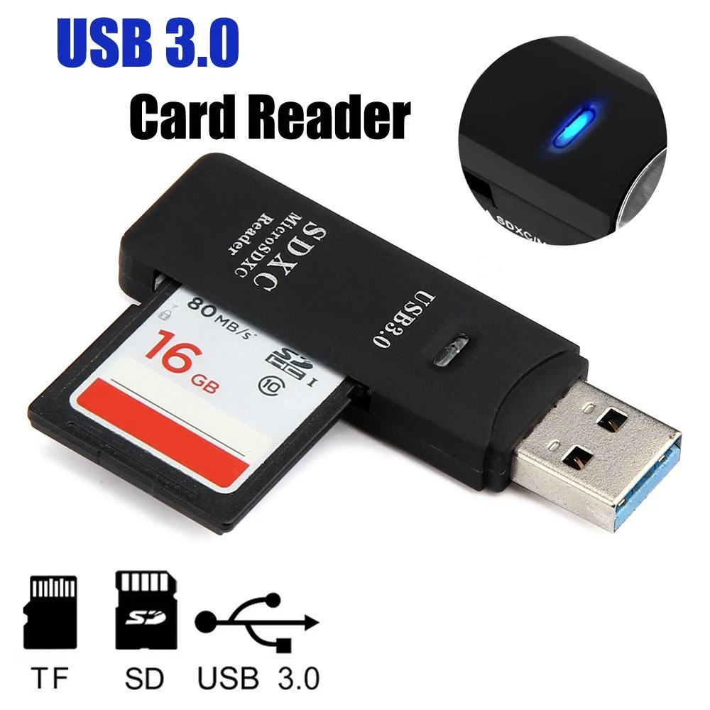 2-in-1 USB 3.0 High Speed Card Reader TF Memory Card Adapter Portable USB