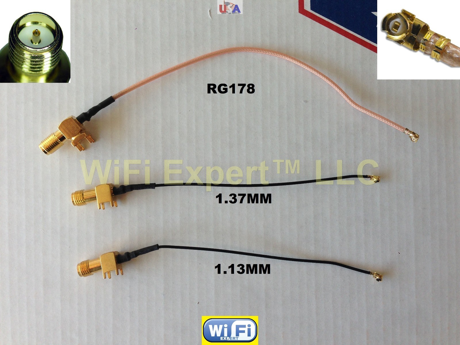 U.fl IPX to RP-SMA PCB Mount Pigtail Repair Cable WIFI Wireless 1.13 1.37 RG178