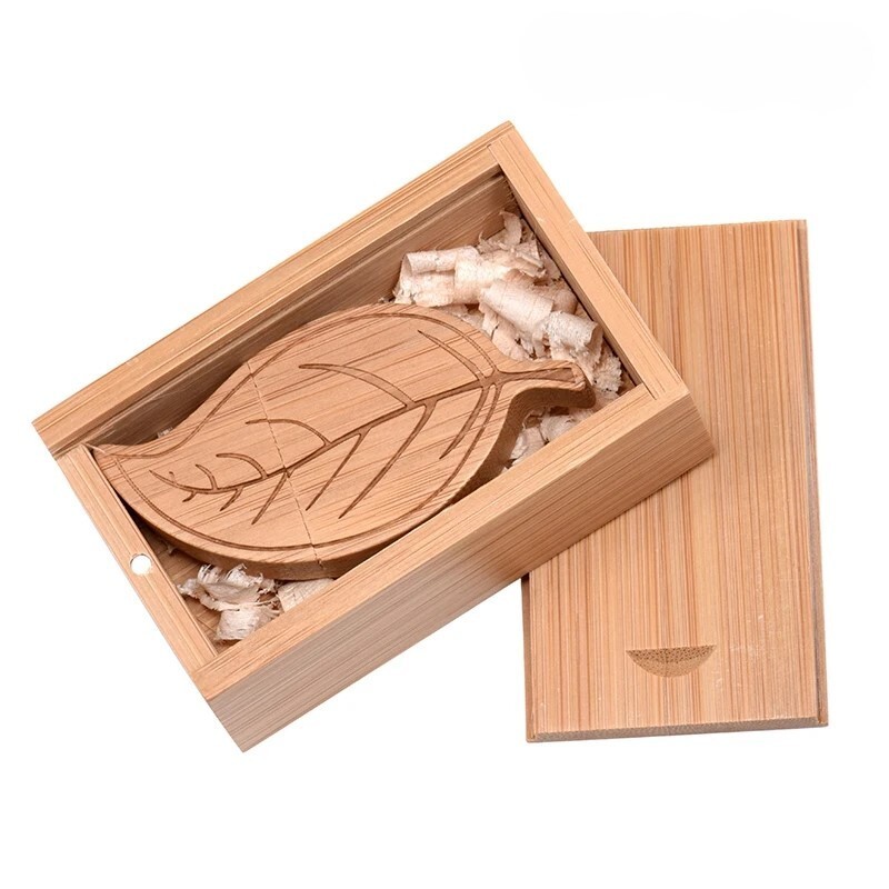 USB 3.0 Free Custom Logo Flash Drive Leaves Memory Stick Wooden Box 4GB-128GB