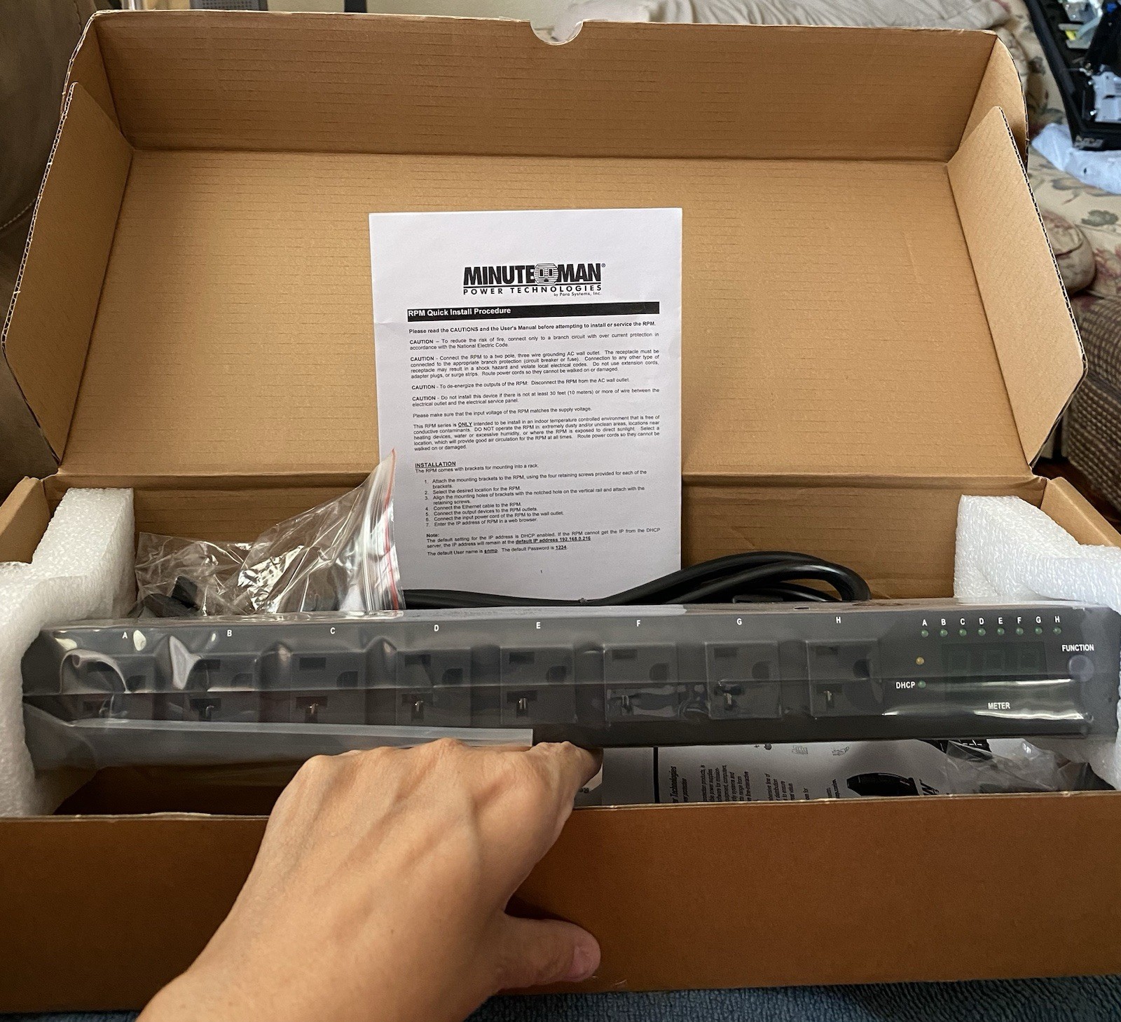 MINUTEMAN RPM1581HVN Remote Manager Distribution Unit, AC 120 V, 8 Output Boxed