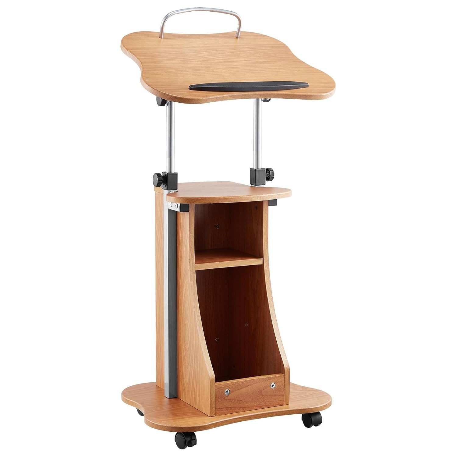 Dark Cherry 43-Inch Wooden Portable Lectern Podium Stand Laptop Desk Locking
