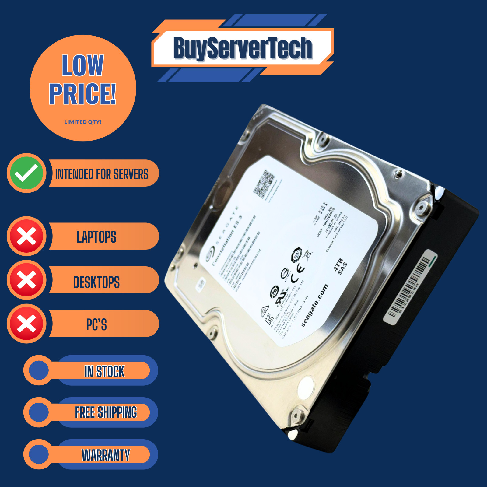 Seagate ST4000NM0023 4TB 7.2K 6Gb/s SAS 3.5" HDD | Constellation ES.3 | 1Yr Warr