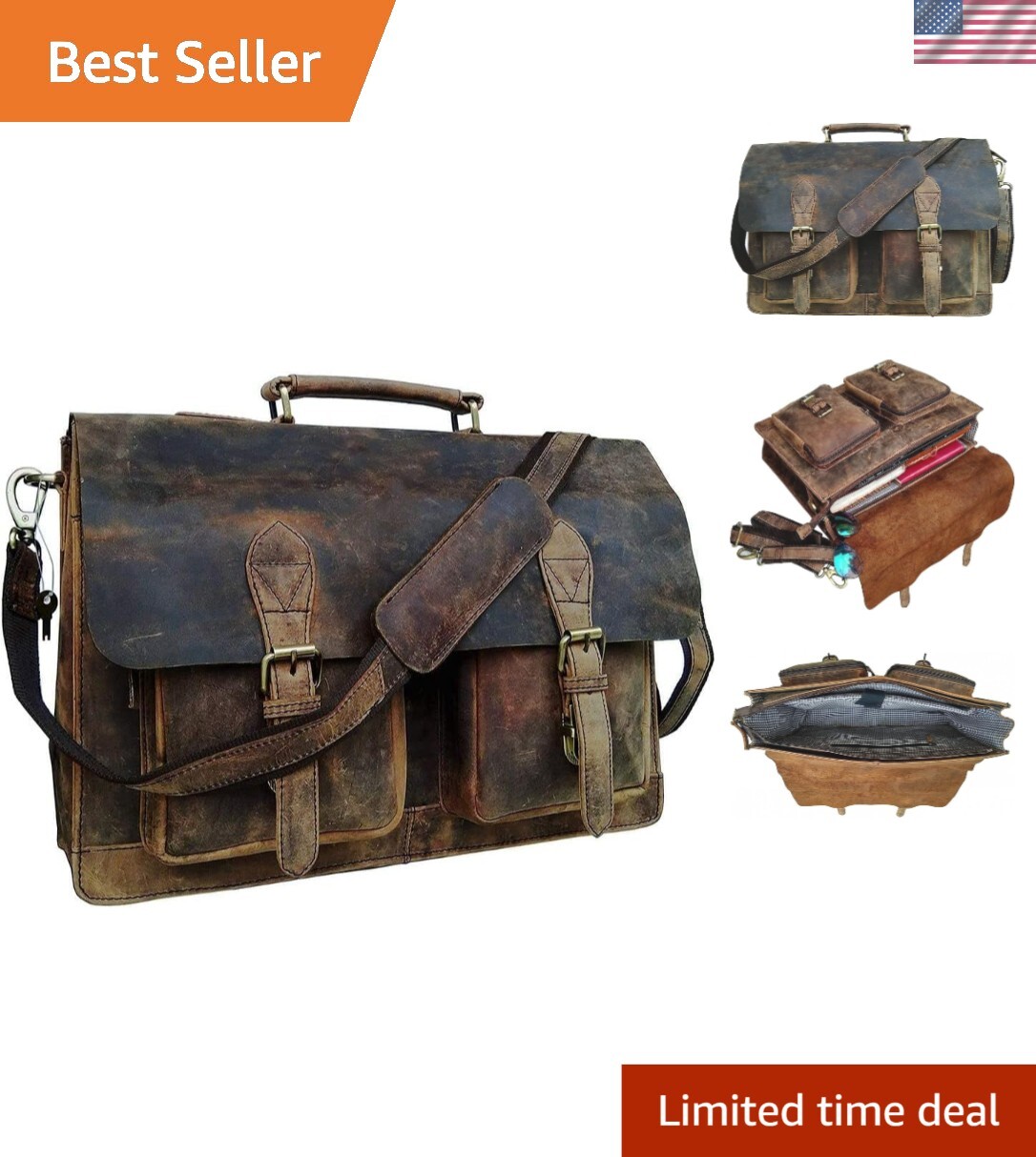 Elegant Leather Computer Bag with Adjustable Strap - Perfect for Office & Travel