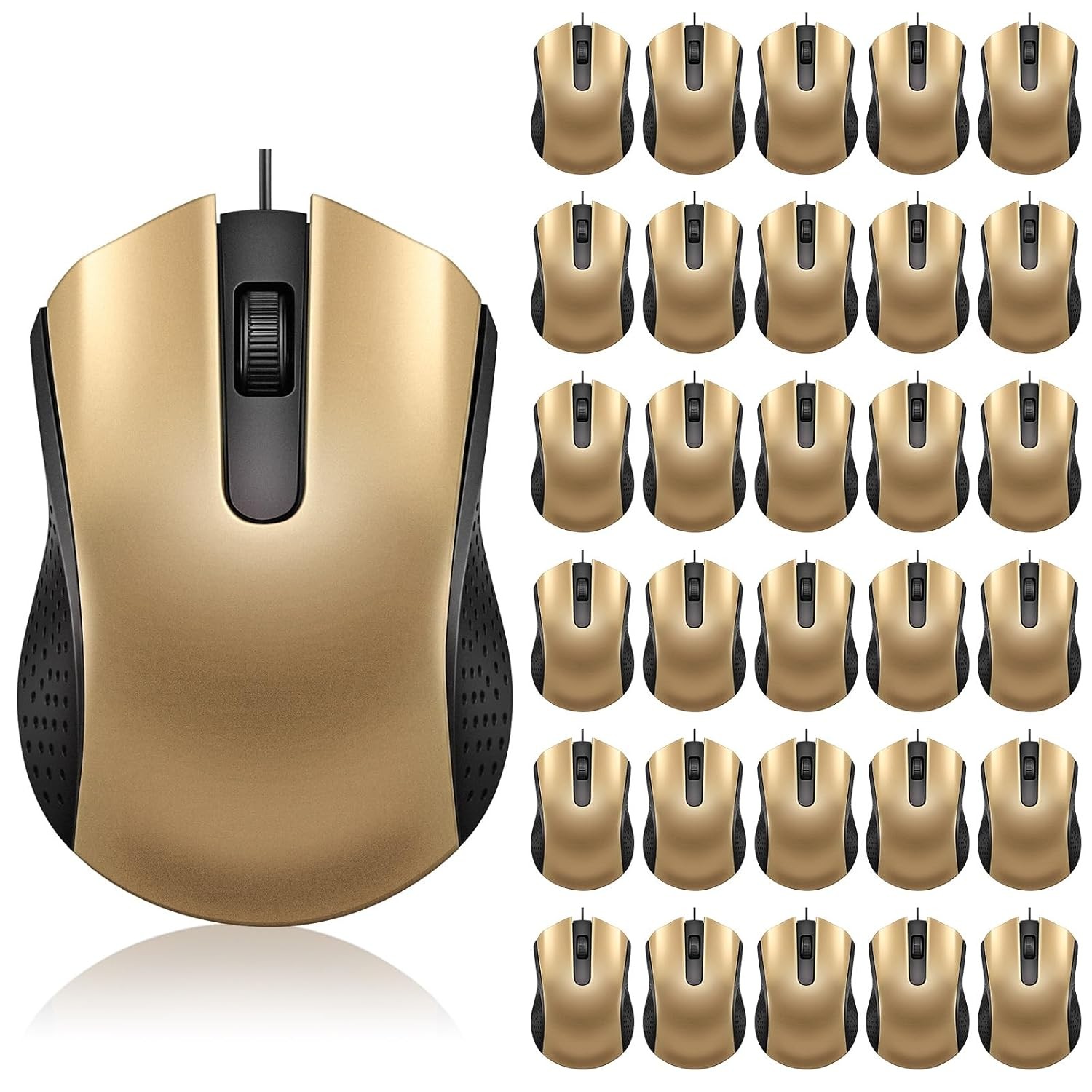 Bonuci 30 Pack Computer USB Wired Mouse Bulk 3 Button 800/1200 DPI Gold