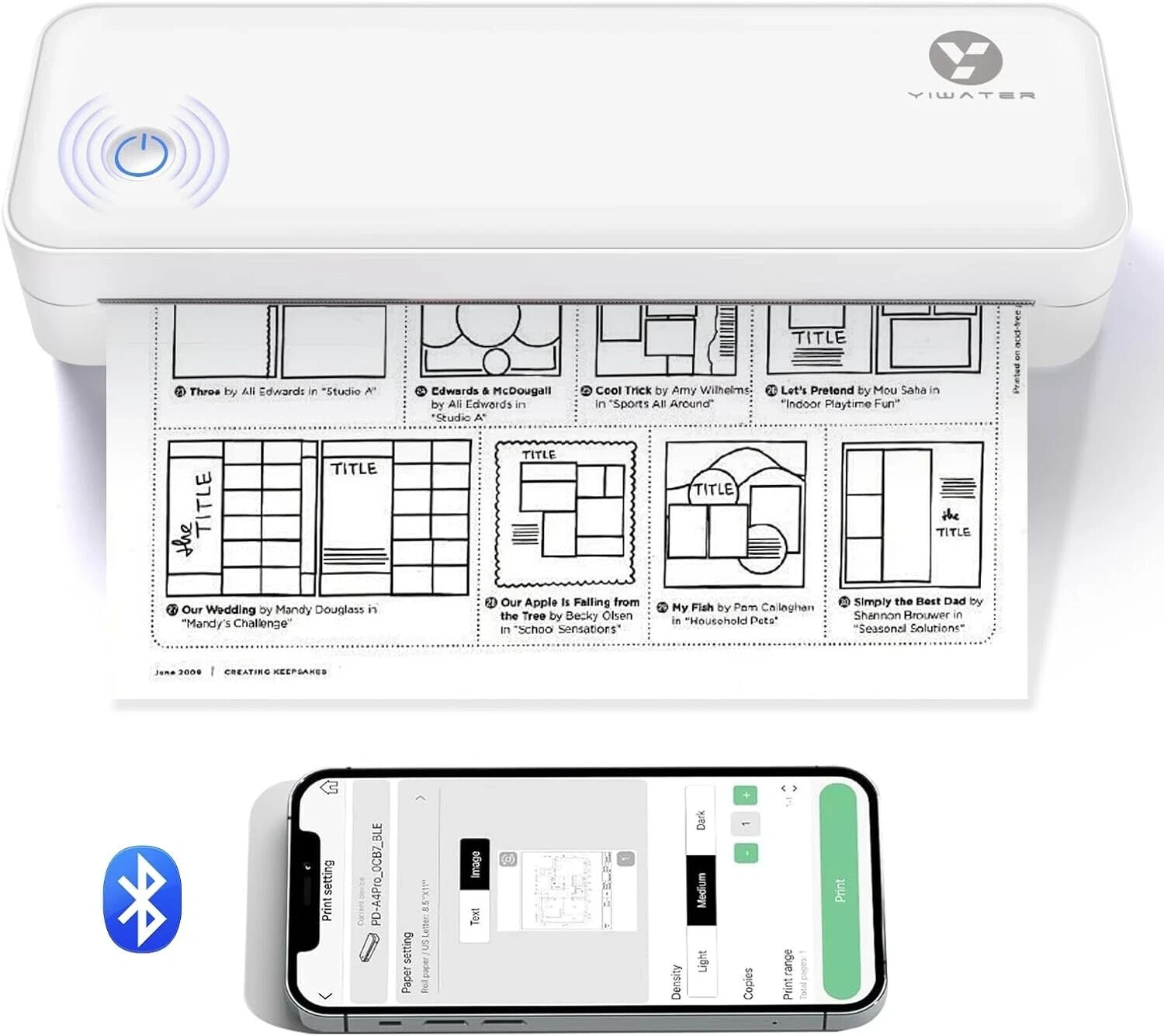 Yiwater Portable Thermal Printer, Inkless Printer Wireless for Travel, Bluetoot
