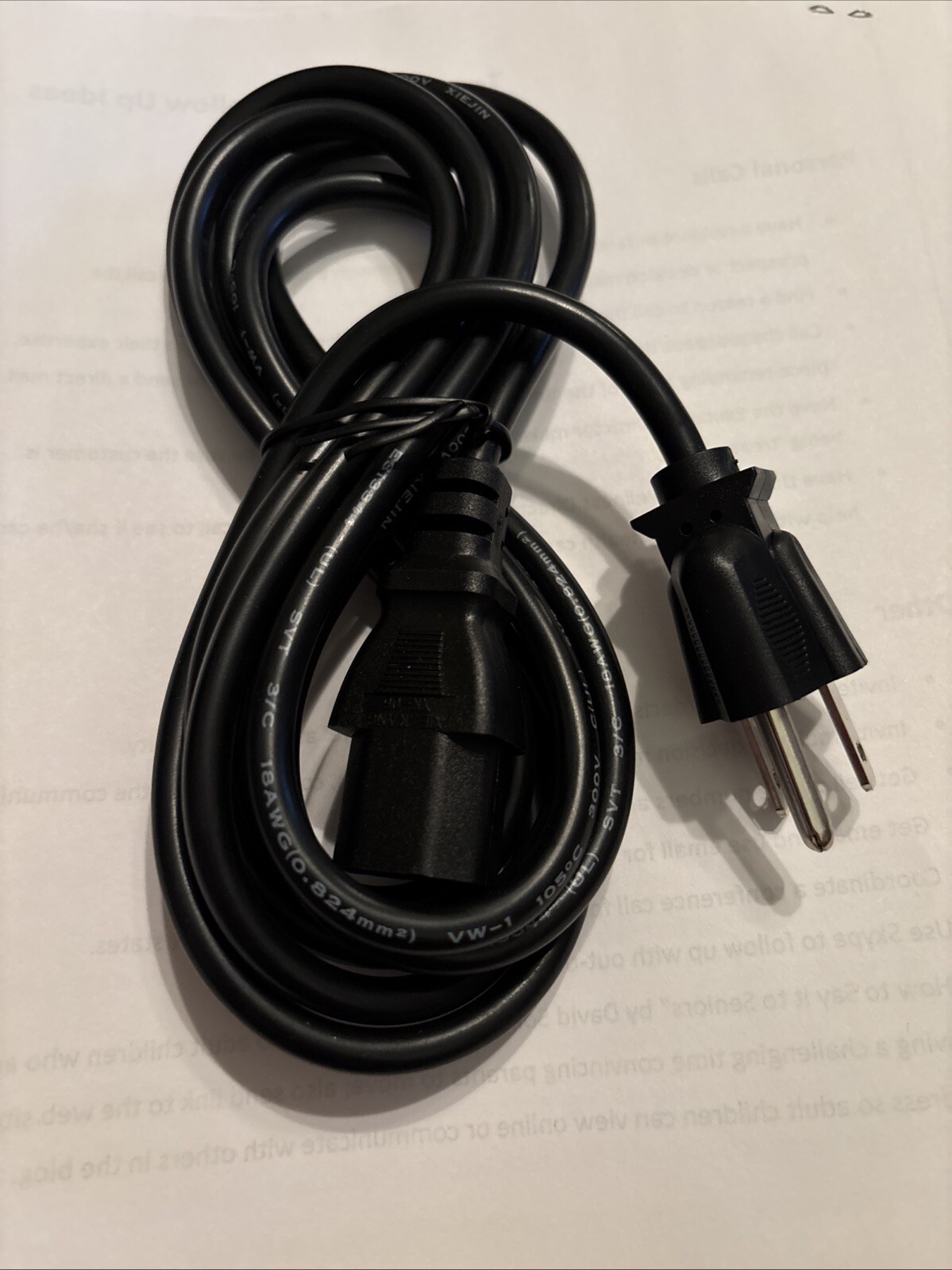 6 Ft Power Cord 18AWG 10 Amp 3 Prong Replacement Cable for Printer TV 6FT