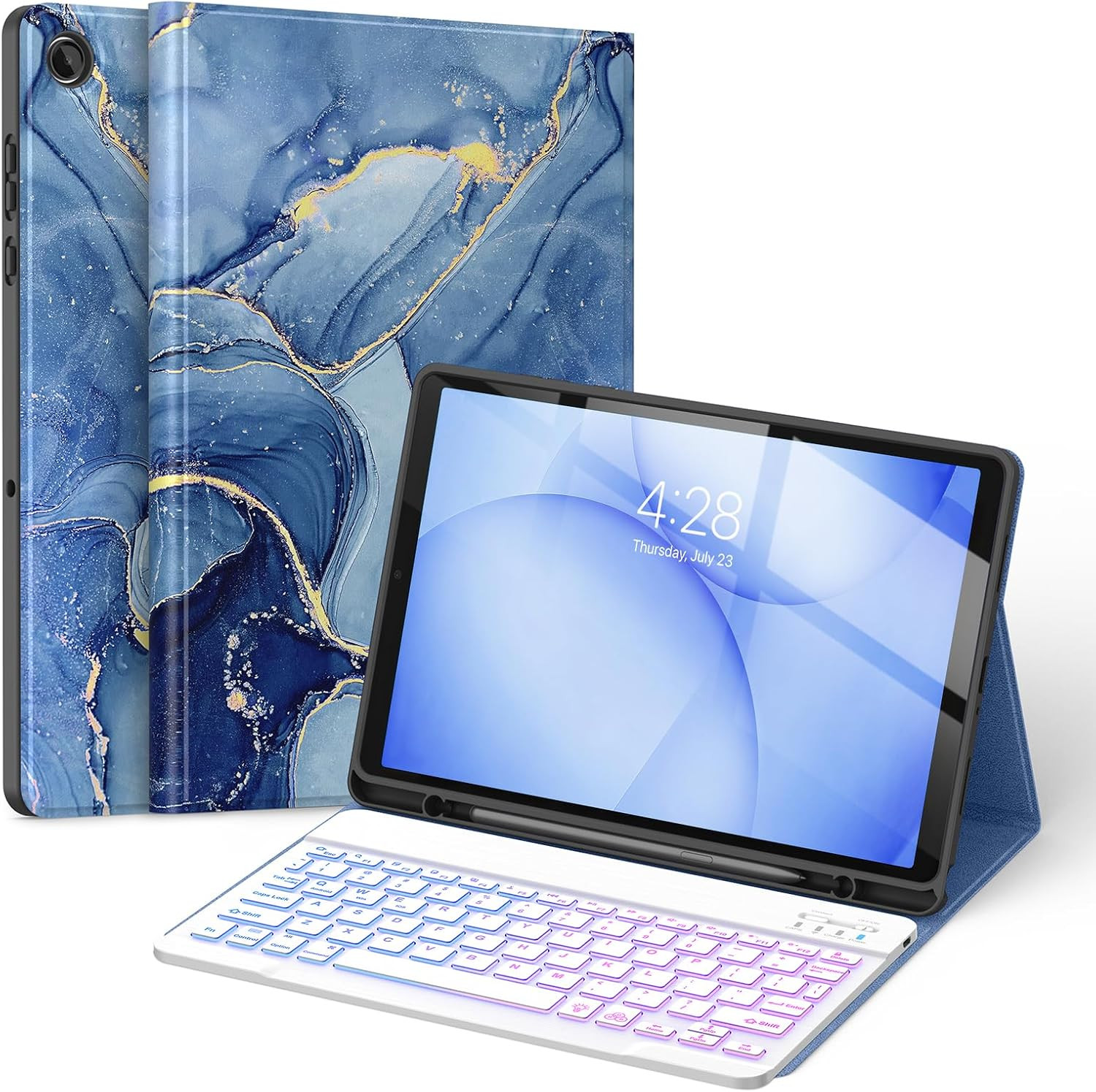 Keyboard Case for Samsung Galaxy Tab A11+ plus 11 Inch, Navy Marble