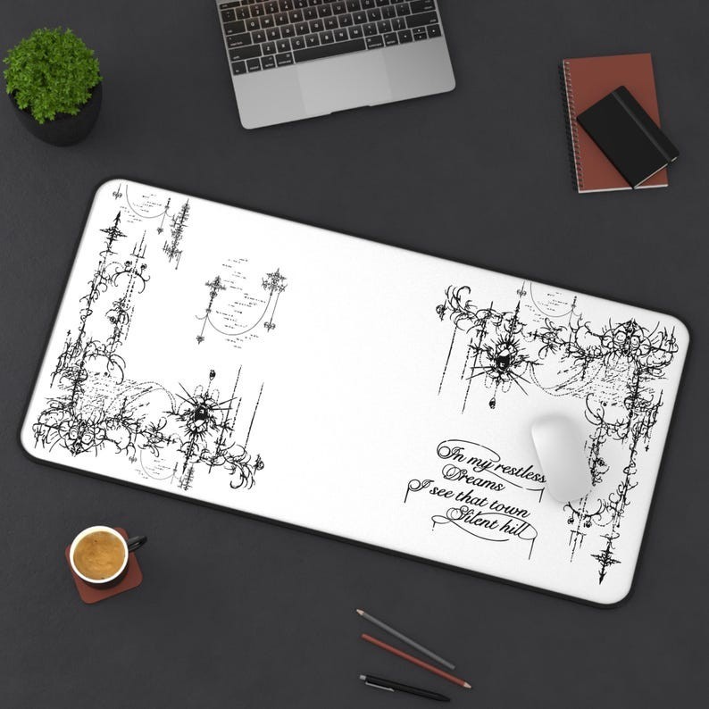 Silent Hill Ornate Victorian Script Desk Mat | Gothic Floral Scroll Mouse pad
