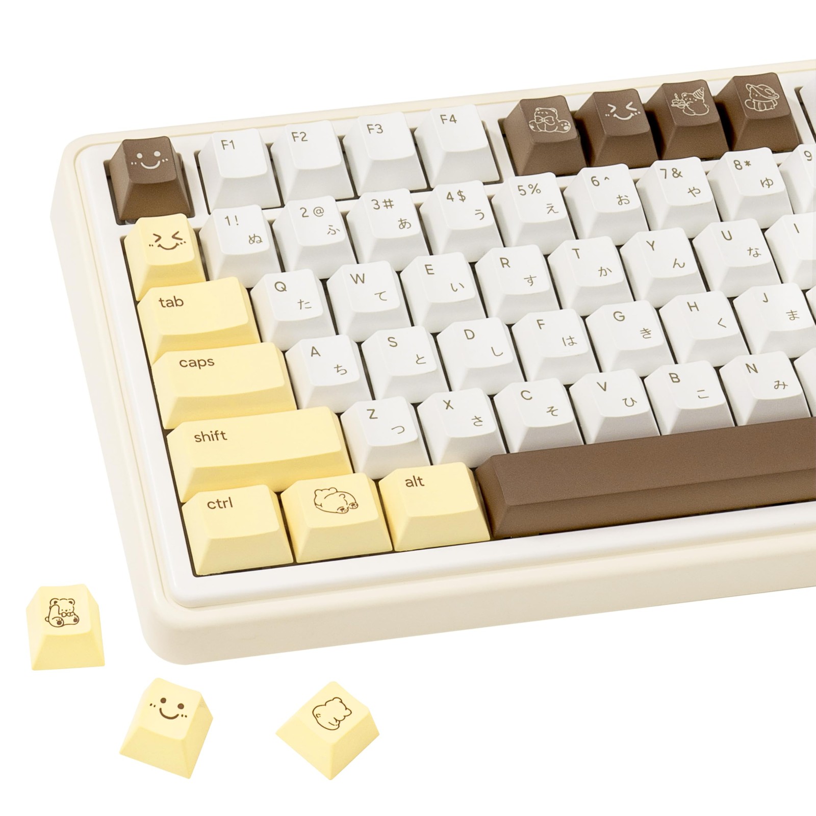 PBT Custom Cute Yellow Brown Bear Japanese Keycaps Mechanical Keyboard