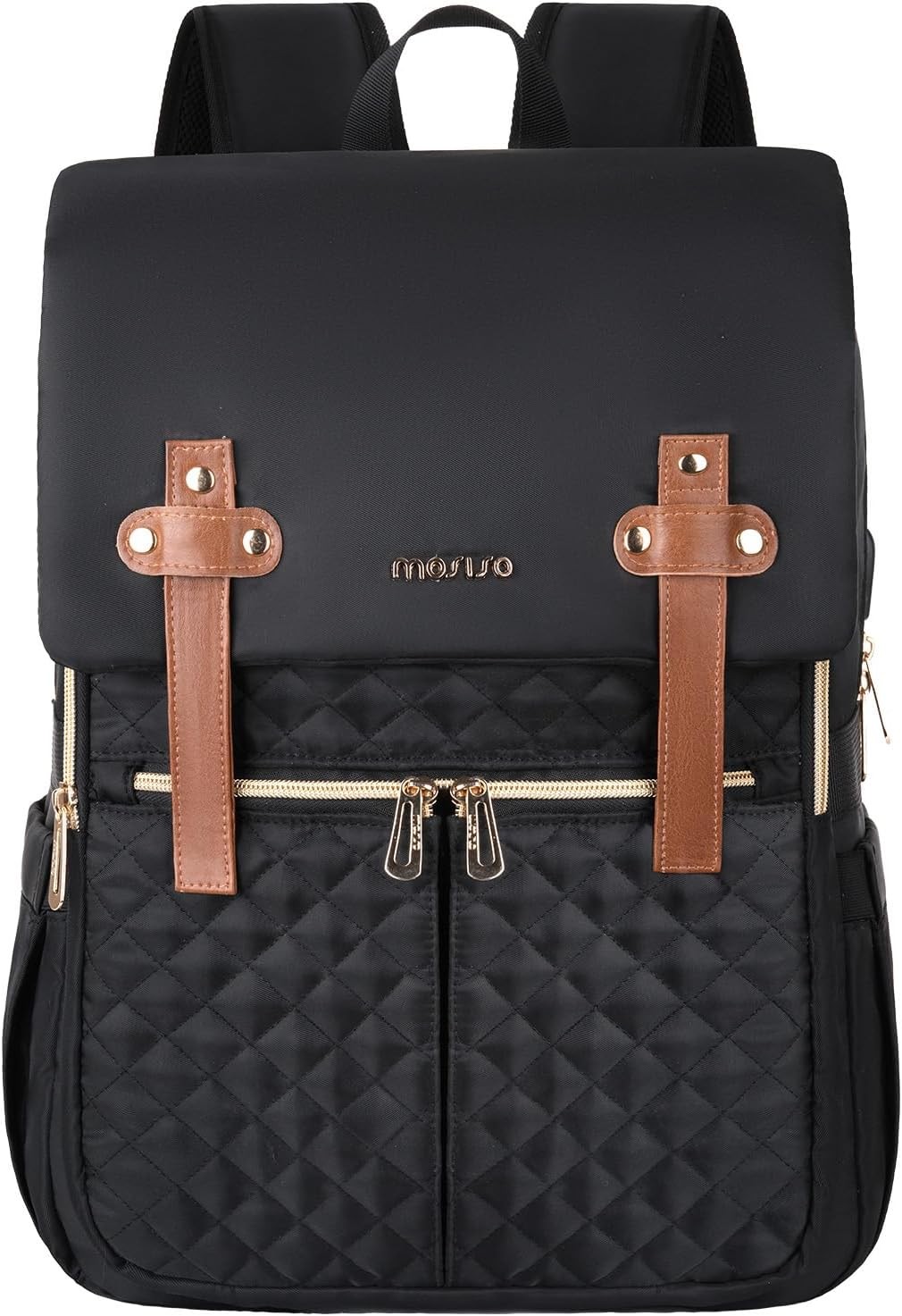 MOSISO 15-16in Laptop Backpack Quilted Vintage USB Travel College Bag Women Men