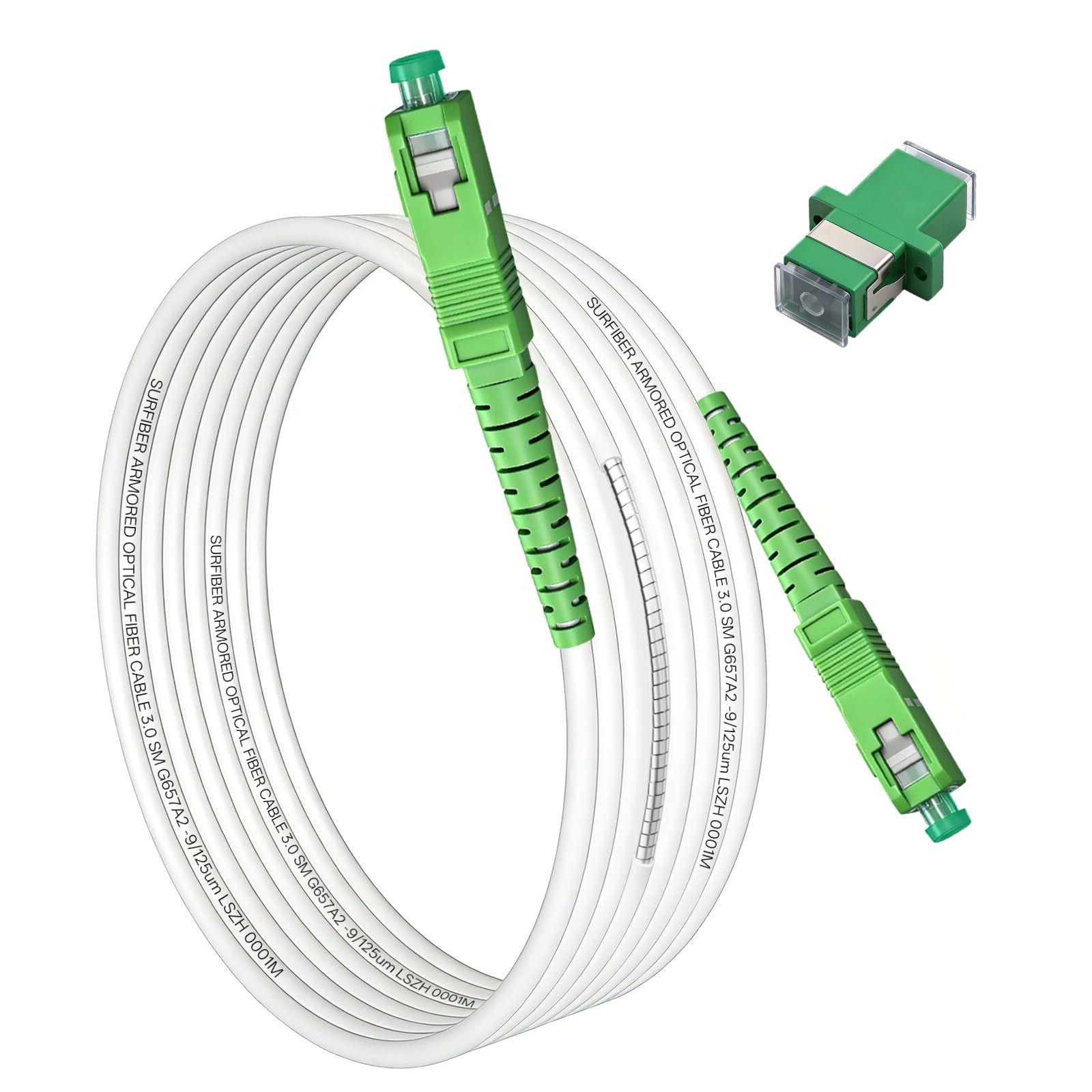 White Armored SC/APC To SC/APC OS2 Fiber Optic Internet Cable 3.0mm 66 FT
