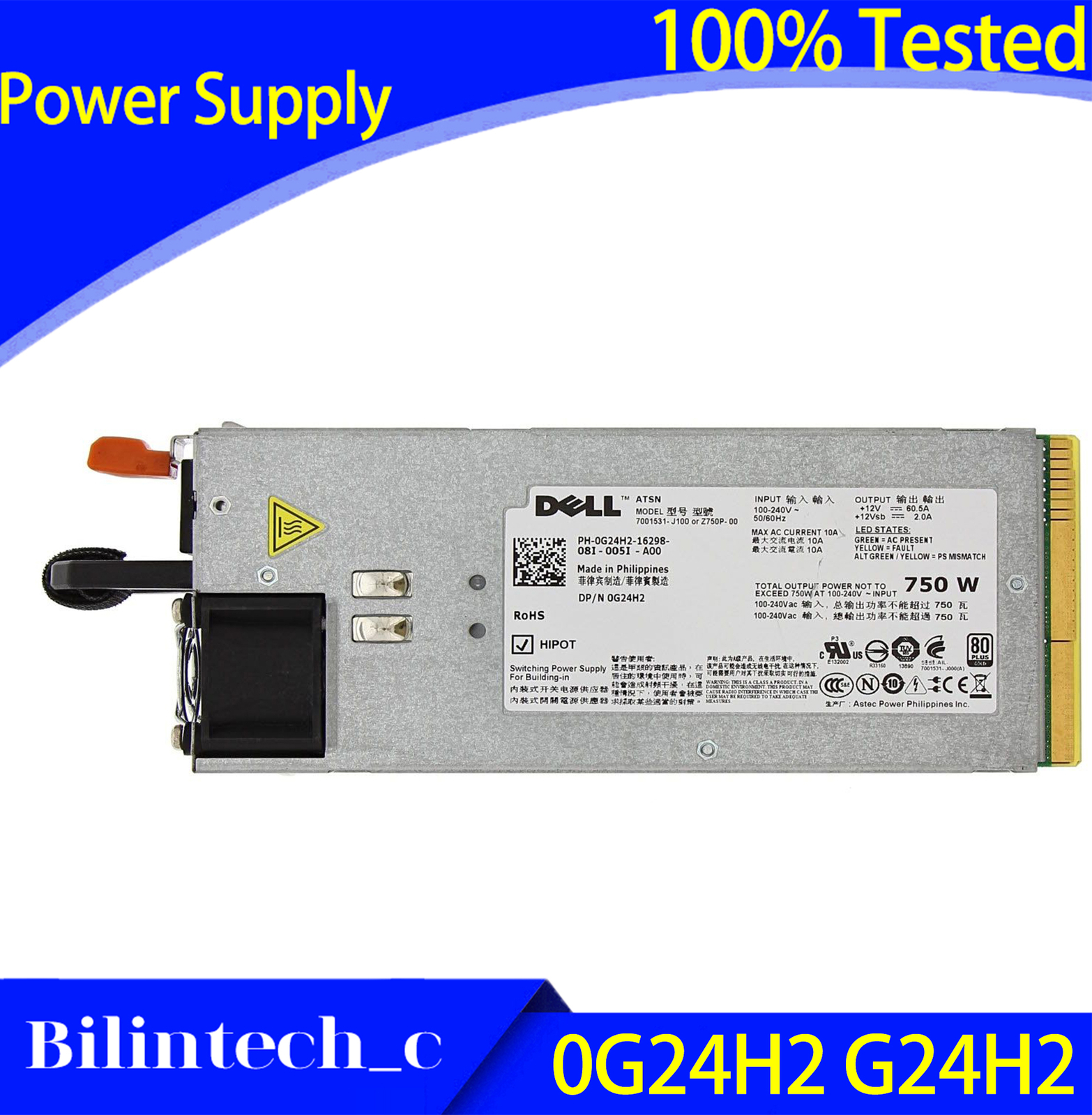 FOR DELL R510 R515 R910 T710 Power Supply 750W 0G24H2 G24H2