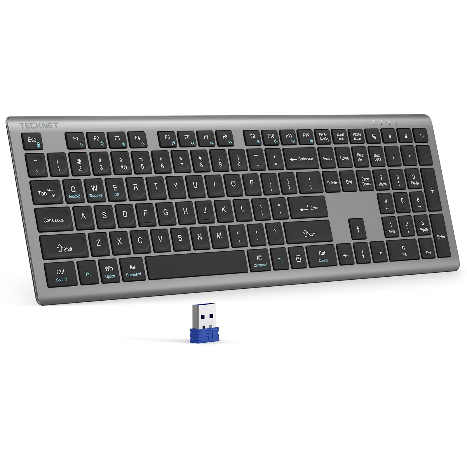 Wireless Rechargeable Keyboard, 2.4G Ultra-Slim Design, Comfortable Typing, Ergo