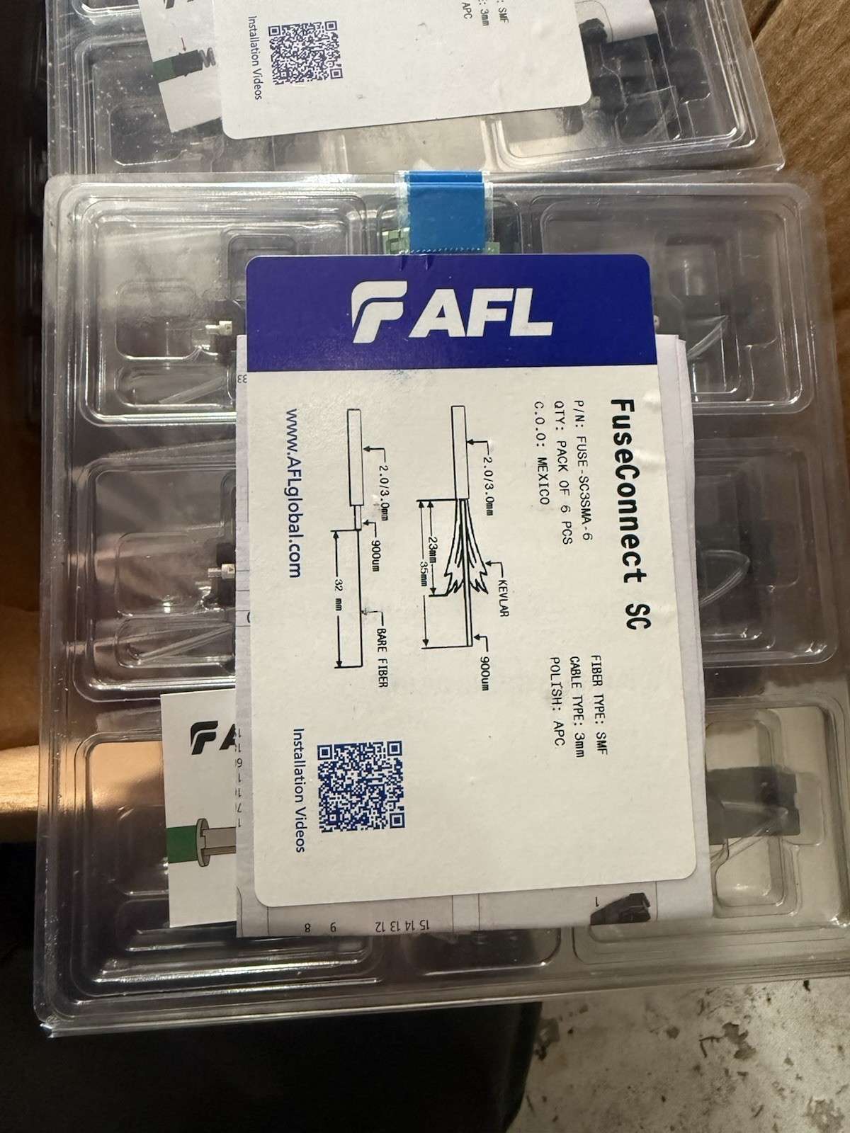 AFL FuseConnect LC UPC Fiber Optic Connector, 6-Pack FUSE-SC3SMA-6