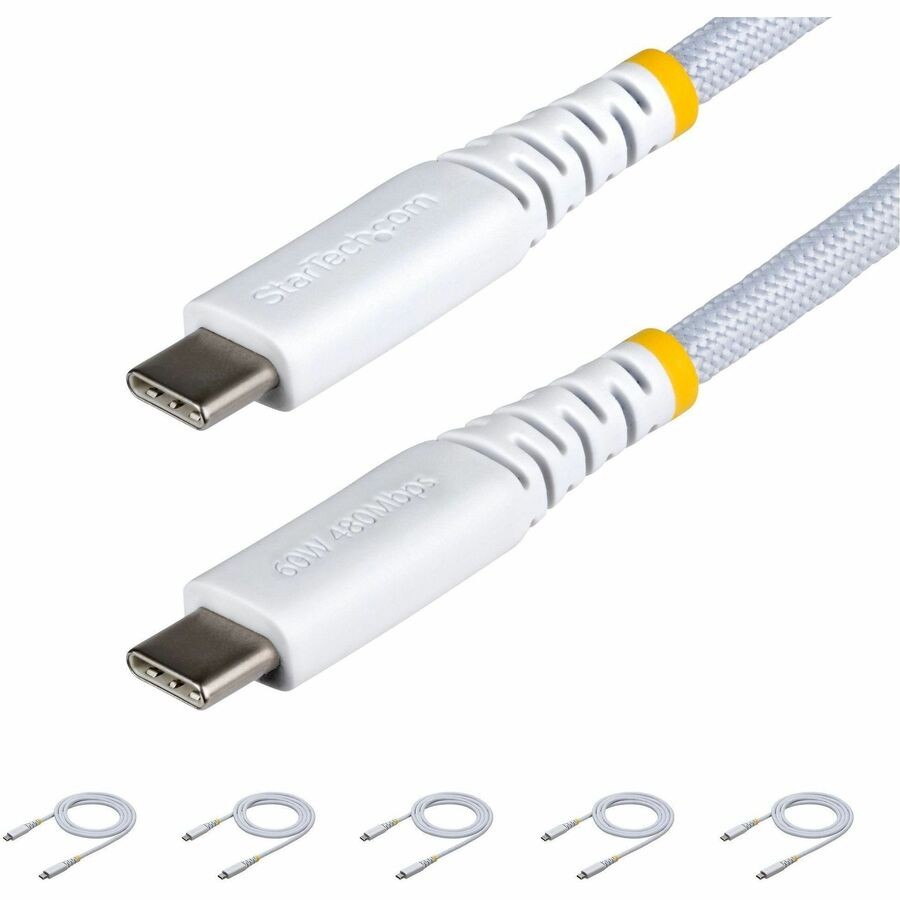 StarTech 5-Pack 3ft (91cm) White USB-C Charging Cable, 60W (3A) PD, Dual-Layer
