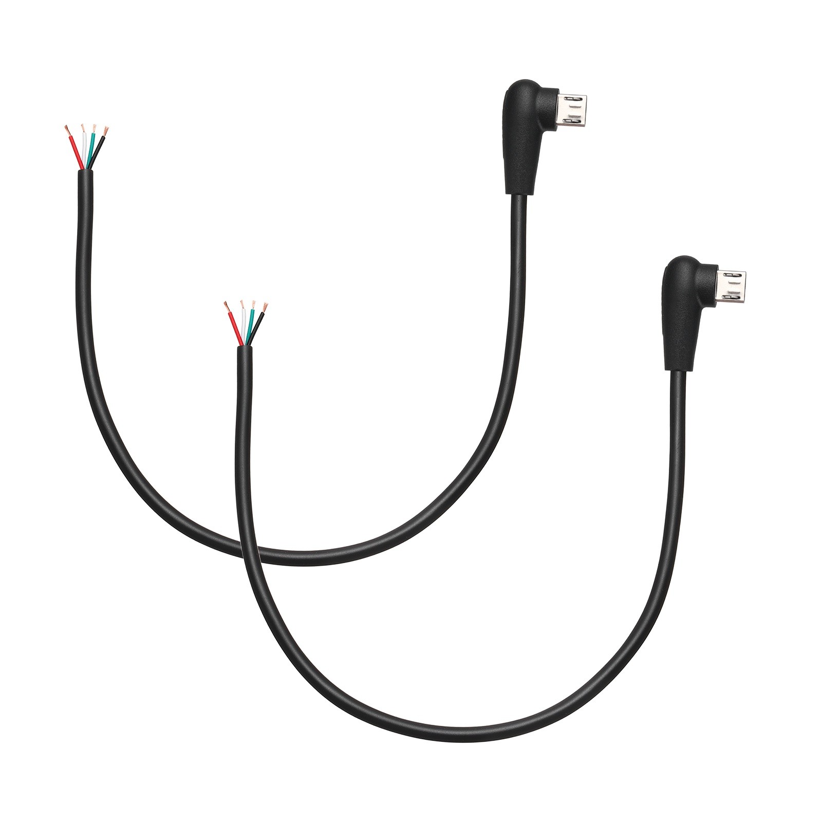 2Pcs 5V 2.4A Right Angle Micro USB Pigtail Cable 4 Pin 0.66ft Black