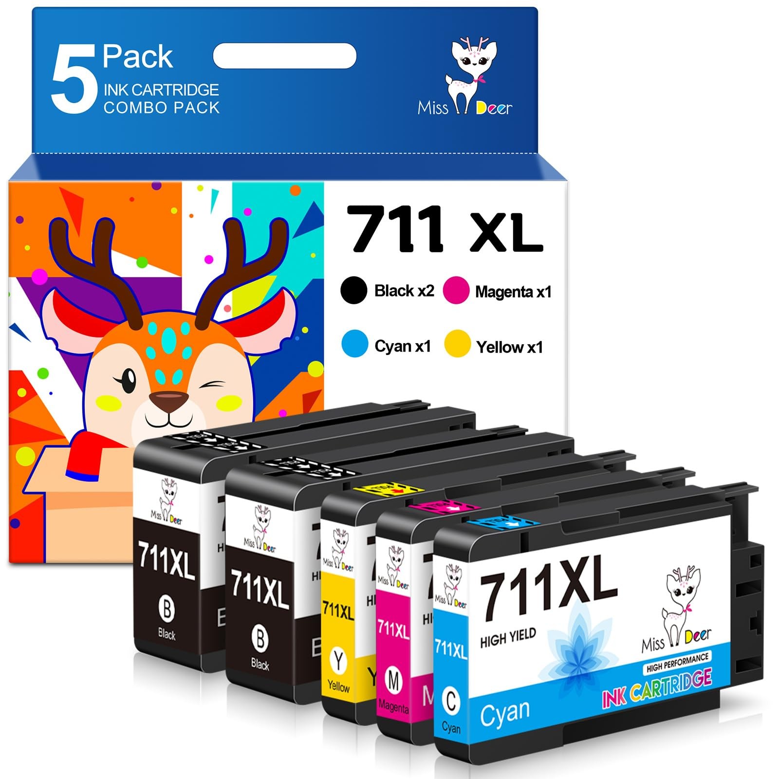 Miss Deer 711XL Ink Cartridges Combo Pack Replacement for 711 711XL Ink Cartr...