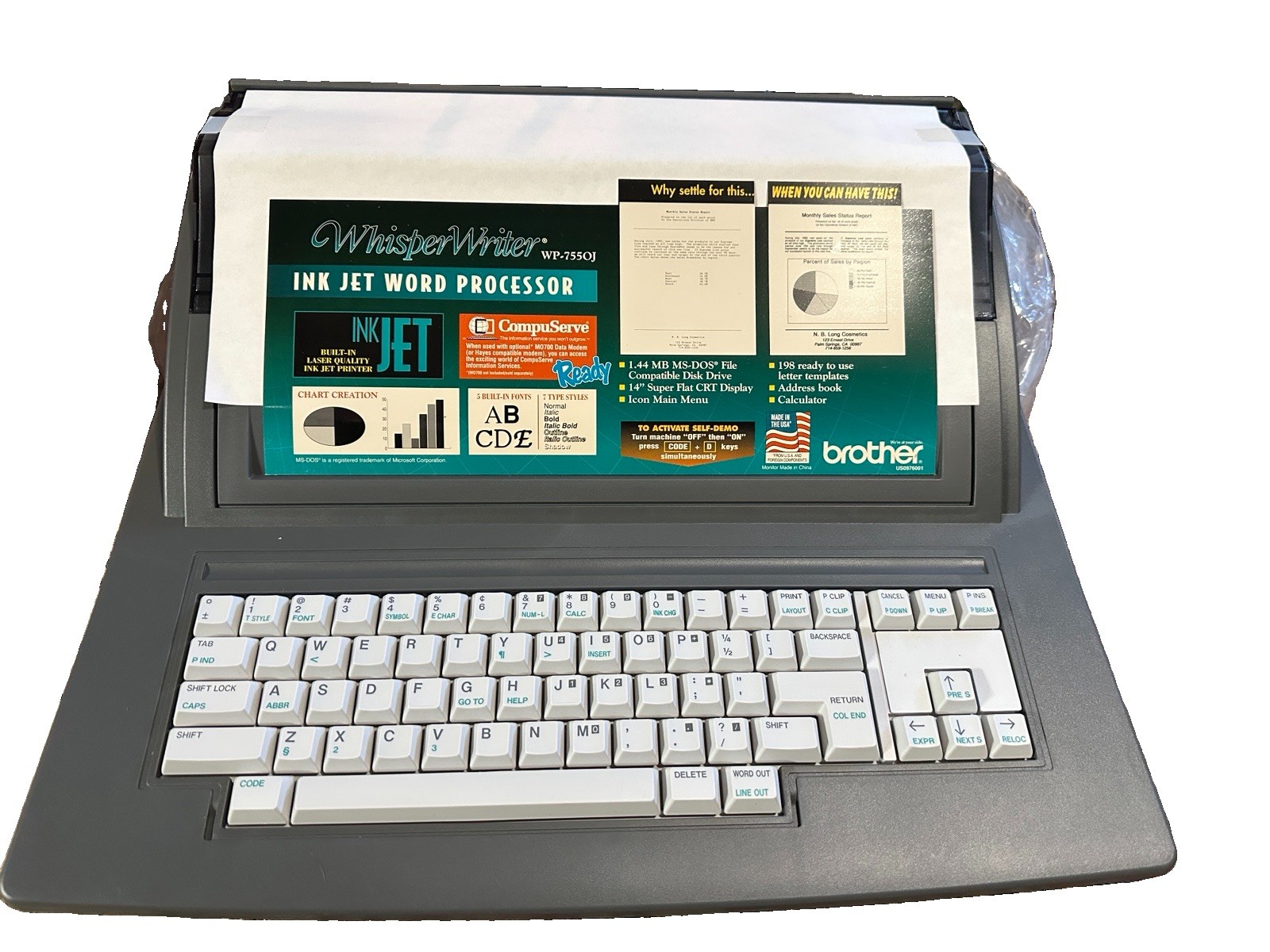 Brother WhisperWriter WP-7550J Vintage Ink Jet Word Processor (MPN WP-7550J) NEW