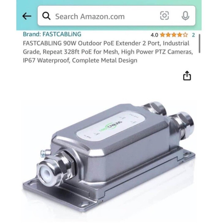 FASTCABLING 90W Outdoor PoE Extender 2 Port, Industrial Grade, Repeat 328ft P...