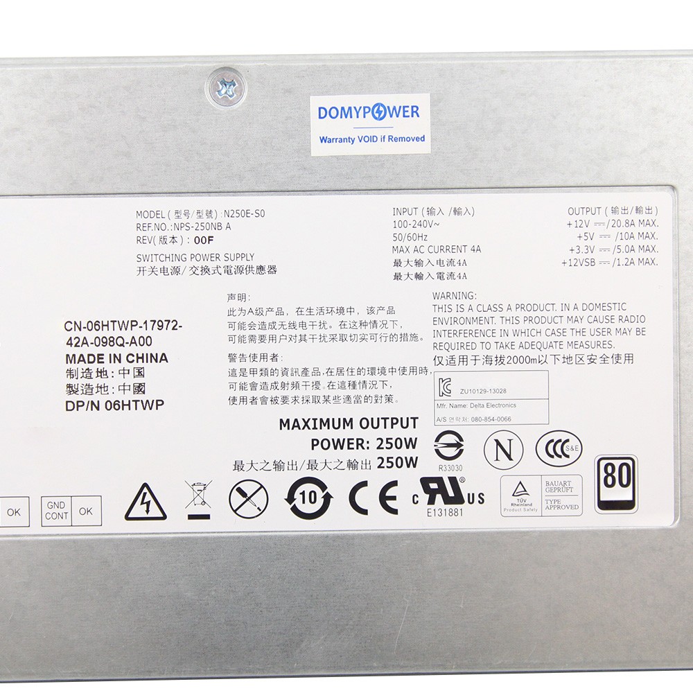 For Dell R210 R220 L250E-S0 N250E-S0 V38RM C627N NPS-250NB A Power Supply 250W