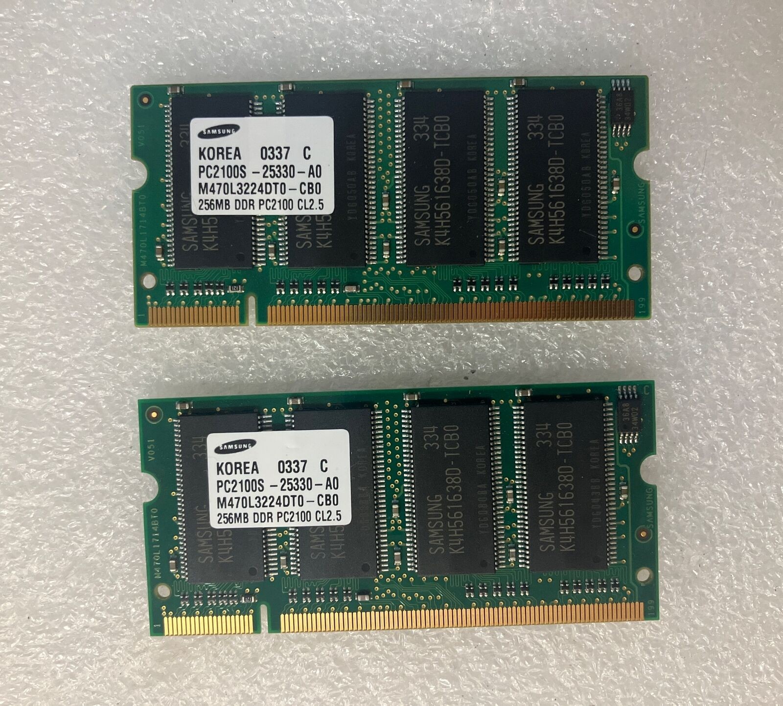 (2x 256MB) Samsung DDR-266 PC2100 (Total 512MB) SO-DIMM Laptop RAM M470L3224DT0~