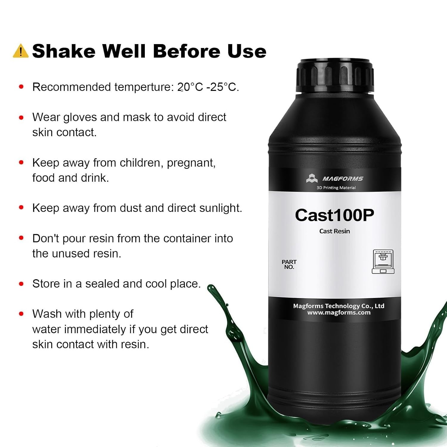 Magforms Cast100P 3D Printing Resin Green 500g 405nm UV Photopolymer Castable