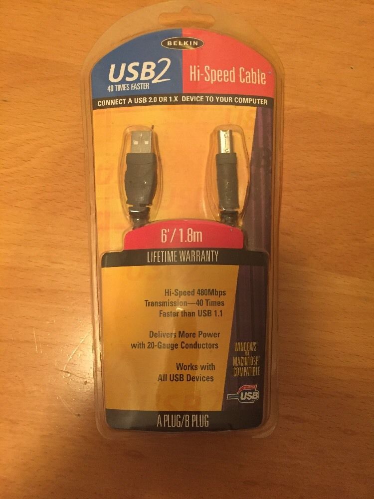 Belkin USB2 Hi-Speed Cable 6"/1.8m A Plug/B Plug NIB