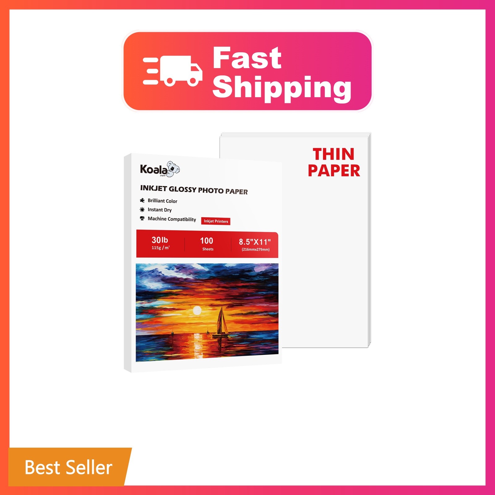 Koala Glossy Thin Inkjet Paper 8.5x11 Inches 100 Sheets 30LB | for DIY Chip B...