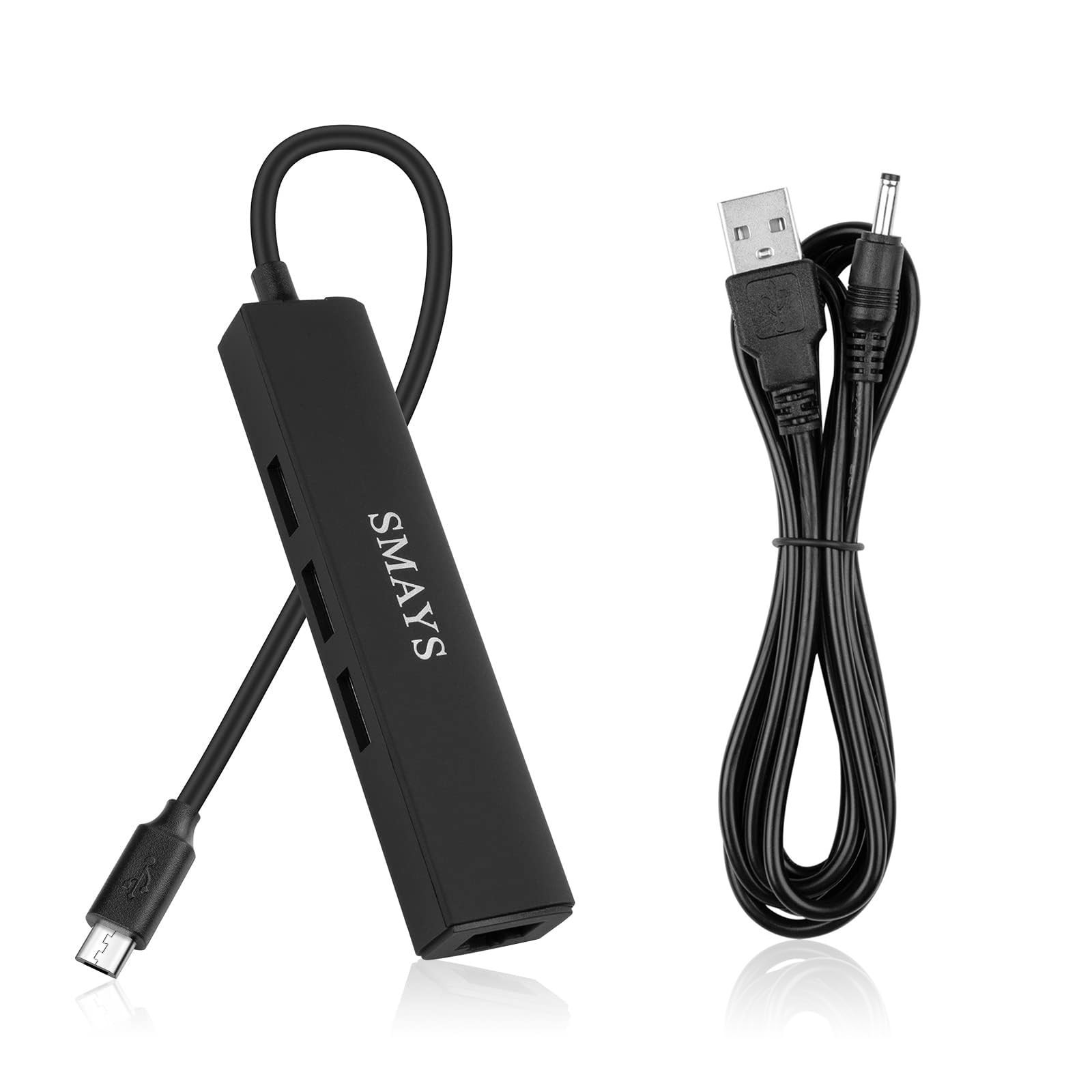 Ethernet Adapter - Micro USB OTG Hub with Power Cable Black