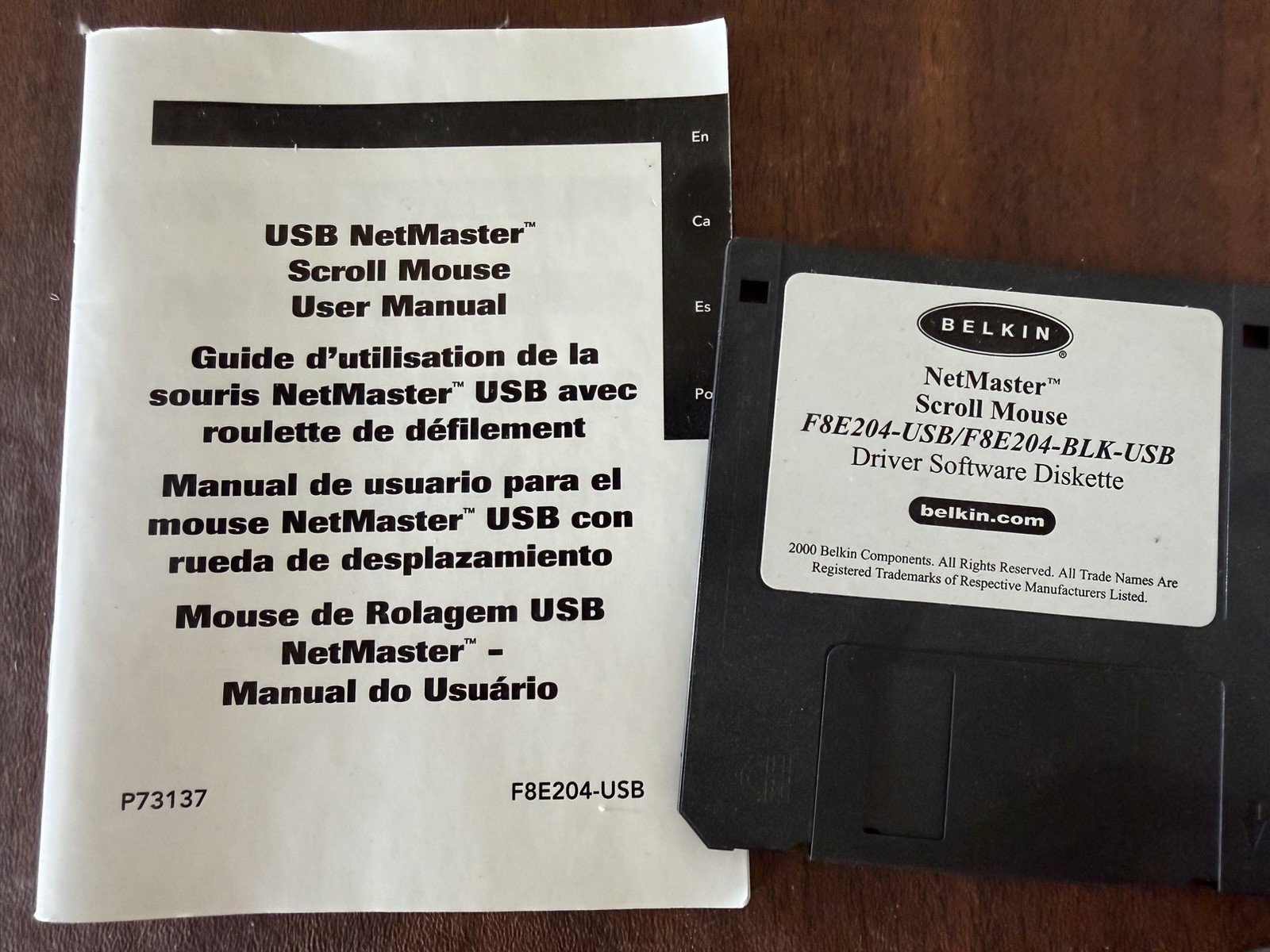 Belkin NetMaster F8E204 USB Scroll Mouse Driver Floppy Disk & User Manual