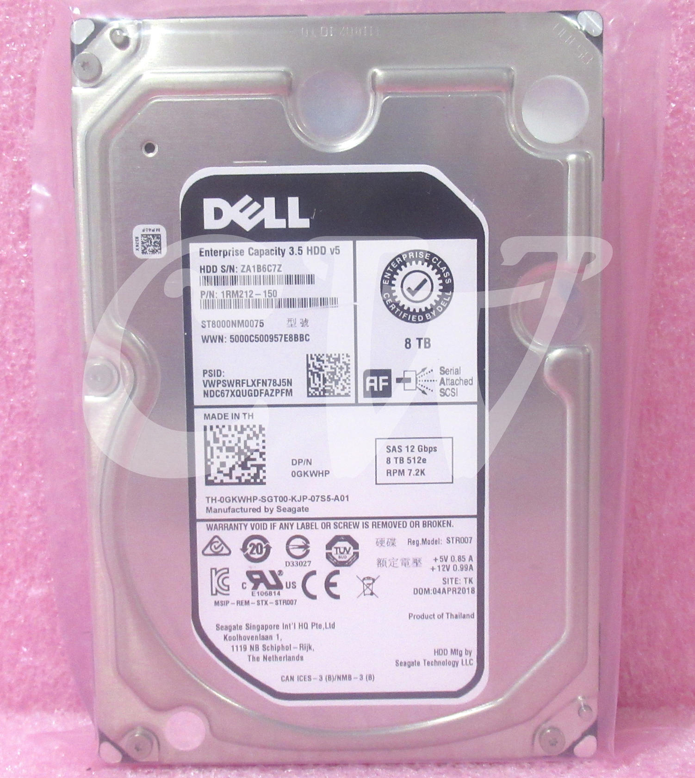 GKWHP ST8000NM0075 Dell ENTERPRISE 8TB 7200RPM 12Gbps 3.5" SAS HDD Hard Drive