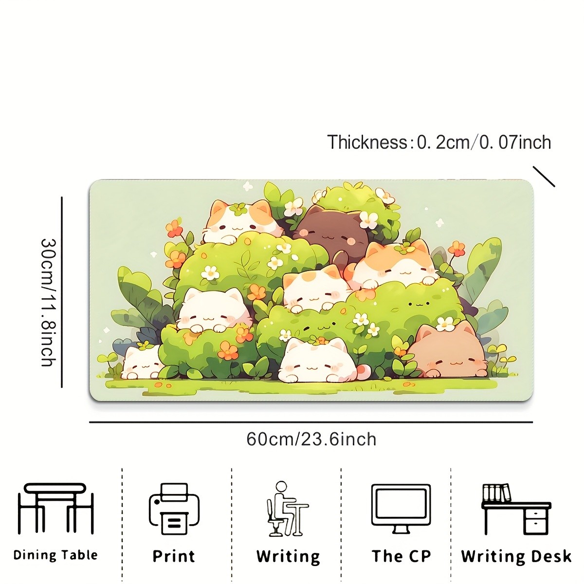 Extra-large Gaming Mouse Pad Featuring a Cat Pattern Design, Rubber Base, Rect