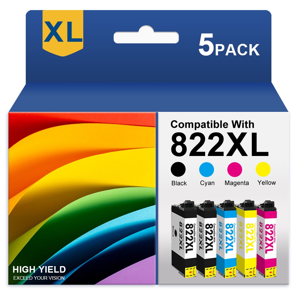 5PK 822XL T822XL Ink Cartridge For Epson WorkForce Pro WF-3820 WF-4820 WF-4833