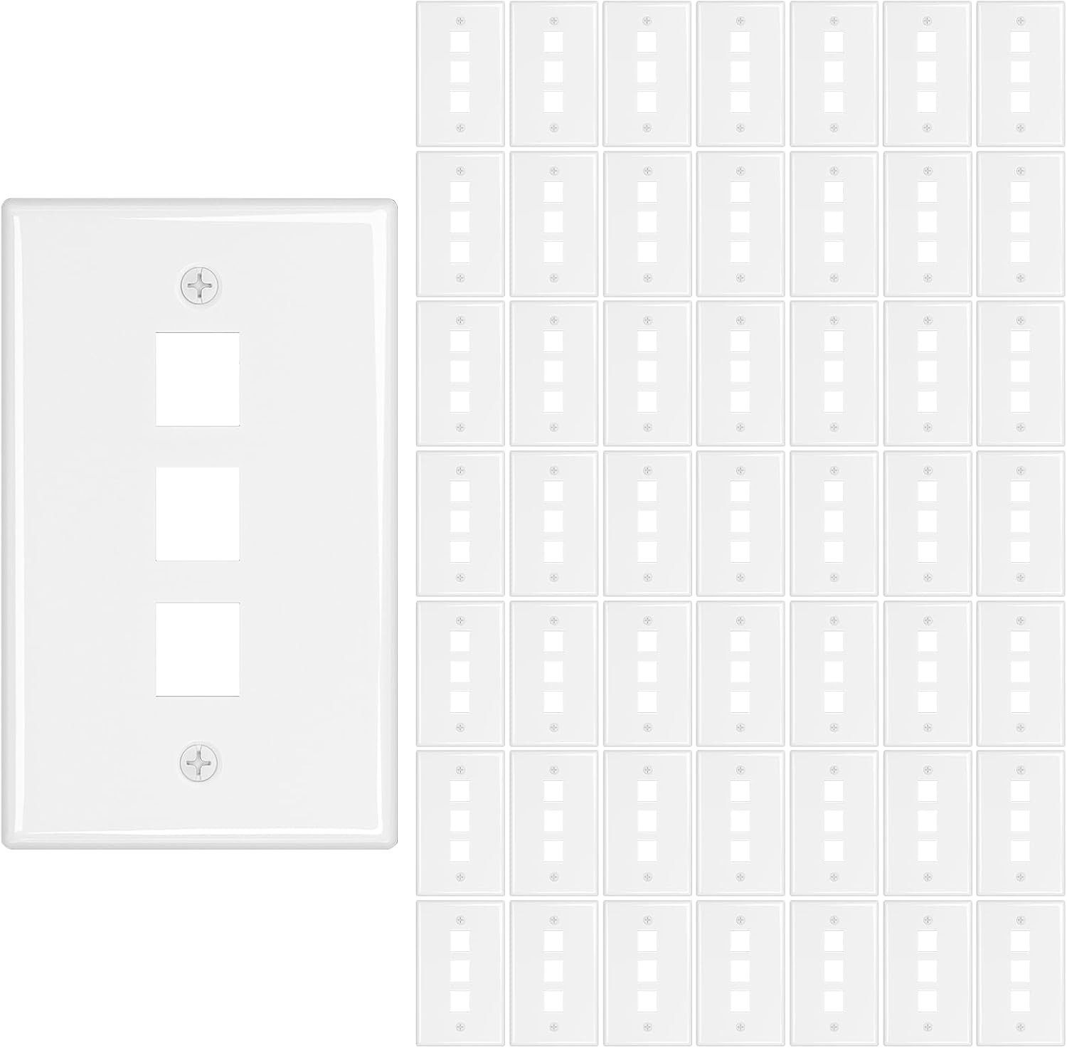 3-Port Keystone Wall Plate 50-Pack, Ethernet Wall Plate