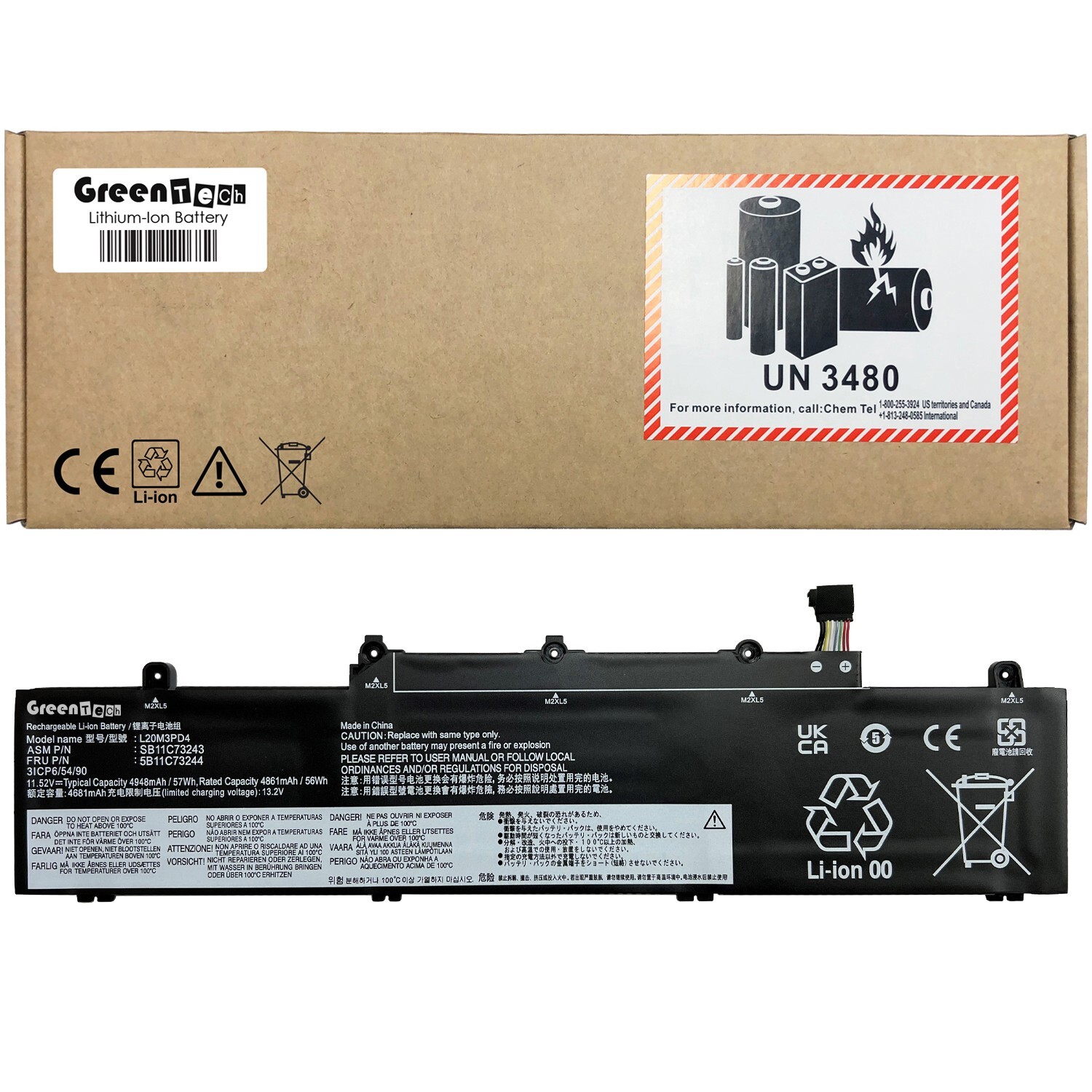 GREENTECH L20M3PD4 SB11C73243 BATTERY FOR THINKPAD E14 GEN 2 3 4 45WH L20D3PD4