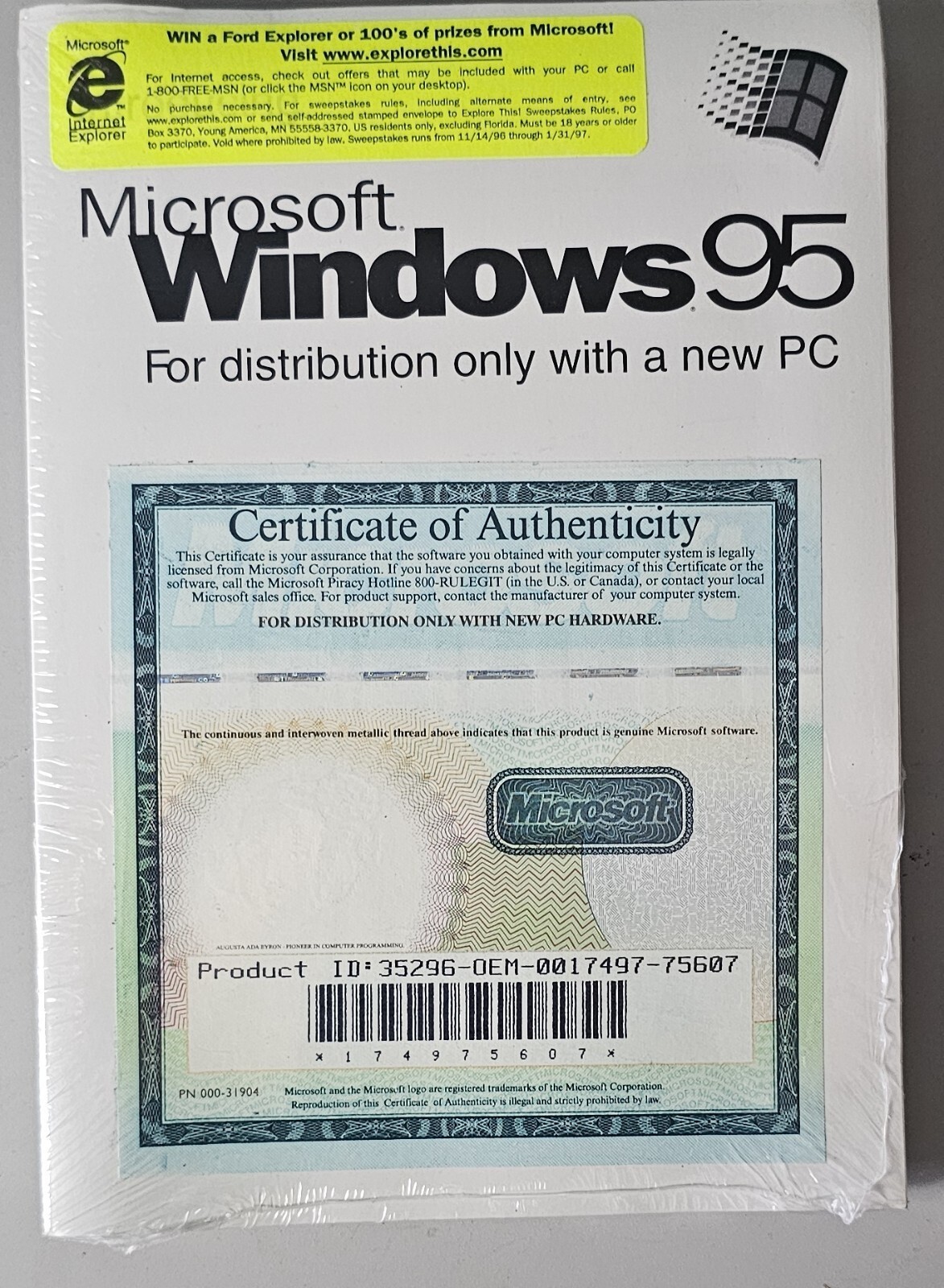 Microsoft Windows 95 For Distribution Only With a New PC Sealed Software Package