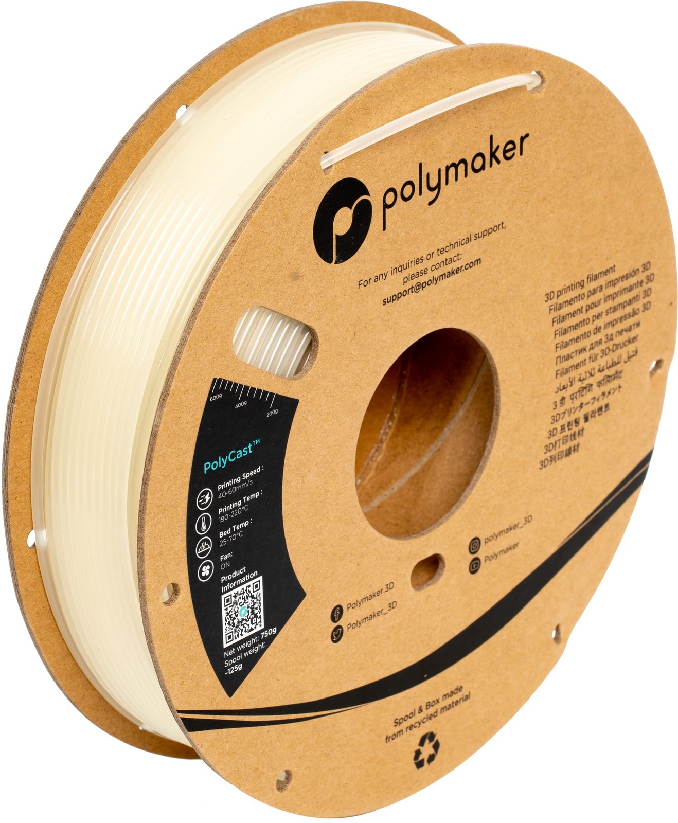 Polymaker PolyCast PVB Filament 1.75mm 0.75kg Natural