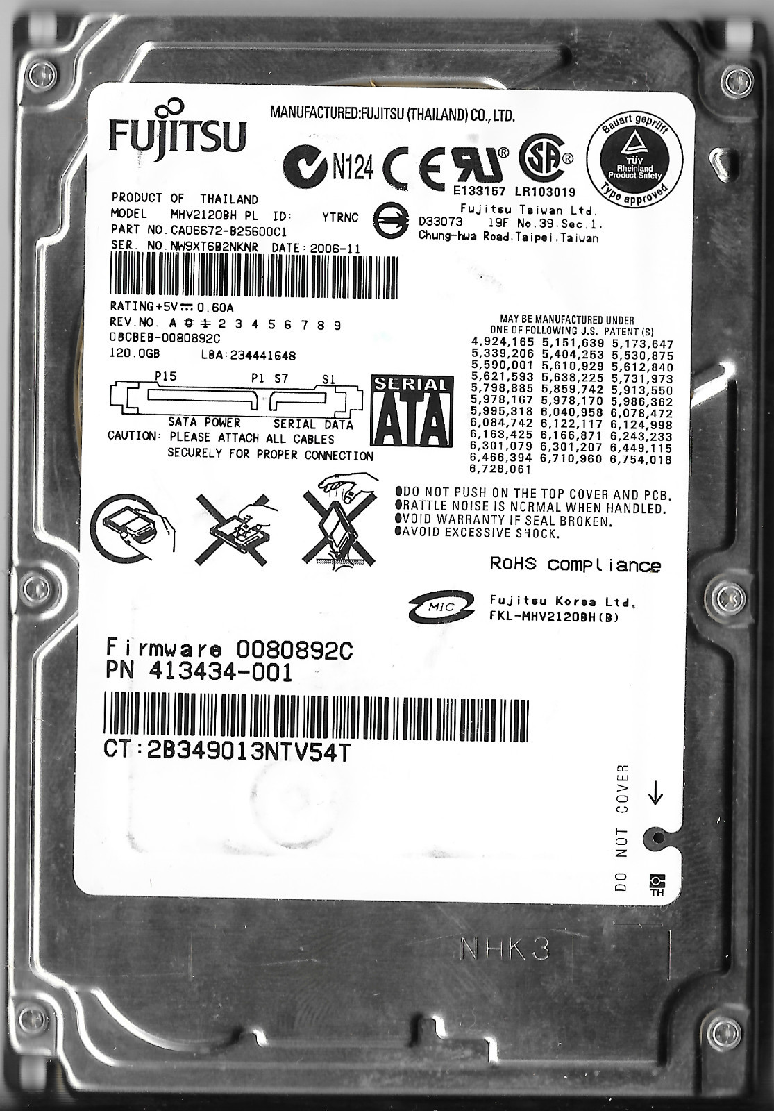 FUJITSU MHV2120BH 120GB SATA 2.5" LAPTOP HARD DRIVE