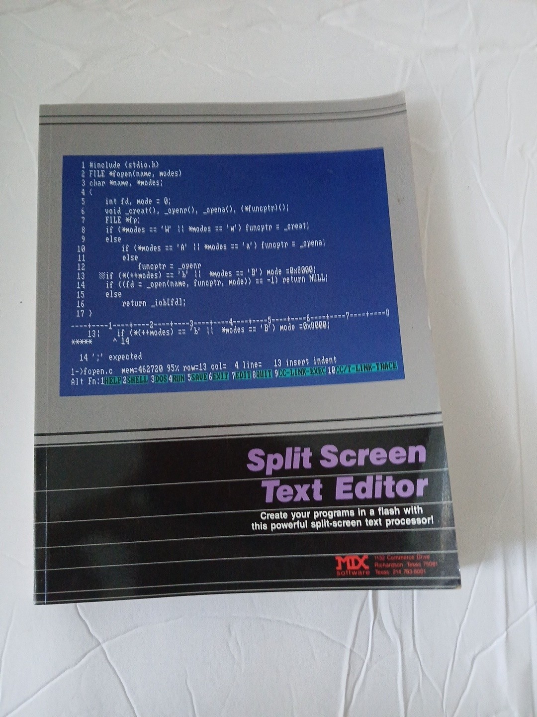1987 MIX Editor Split Screen Text Editor User Guide DOS PC IBM Vintage Manual