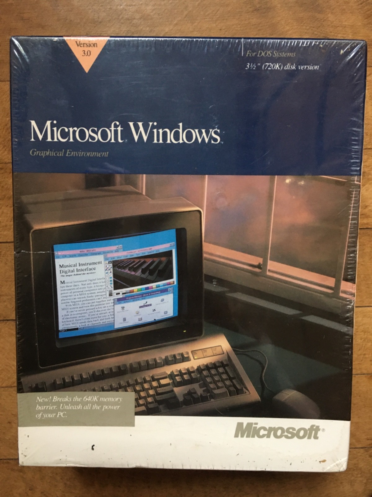 Microsoft Windows 3.0 Vintage Big Box Software Sealed new 1990 PC 3.5 inch disk