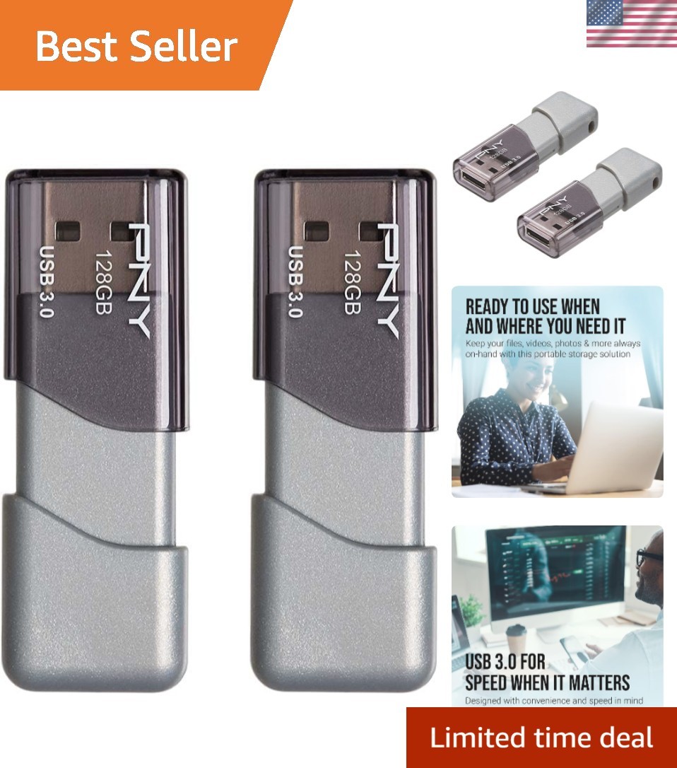 128GB Turbo USB 3.0 Flash Drives - Fast File Transfer & Compact Design, 2-Pack