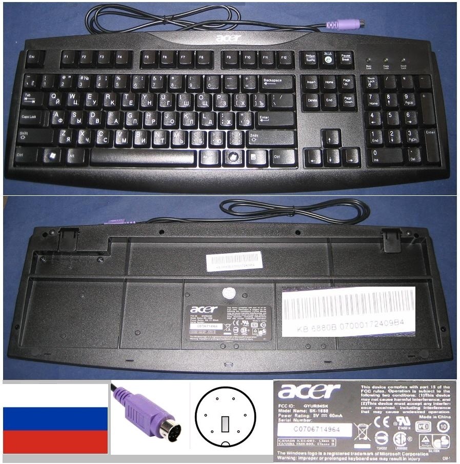 Acer SK-1688 Qwerty Russian Keyboard KB.6880B.070 KB6880B070 PS/2 Port